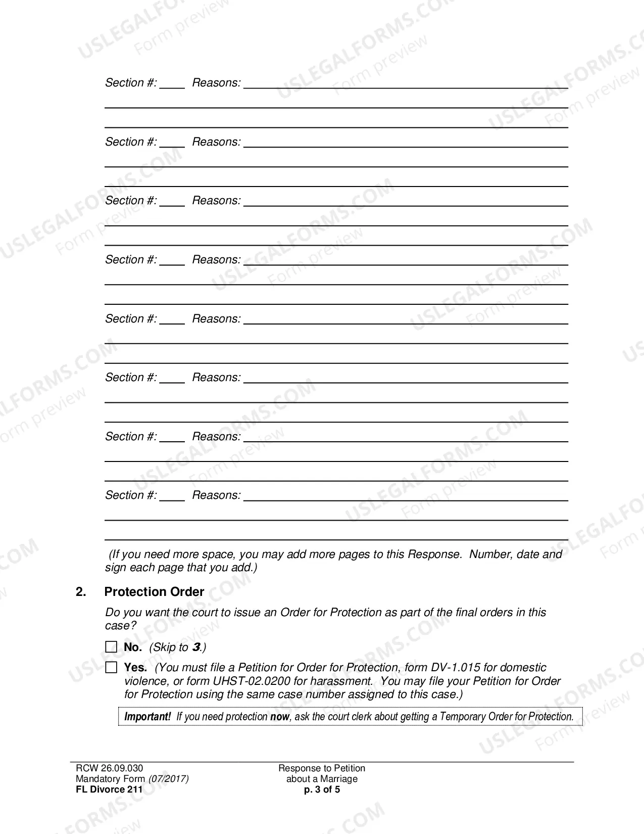 Preview Response to Petition about a Marriage