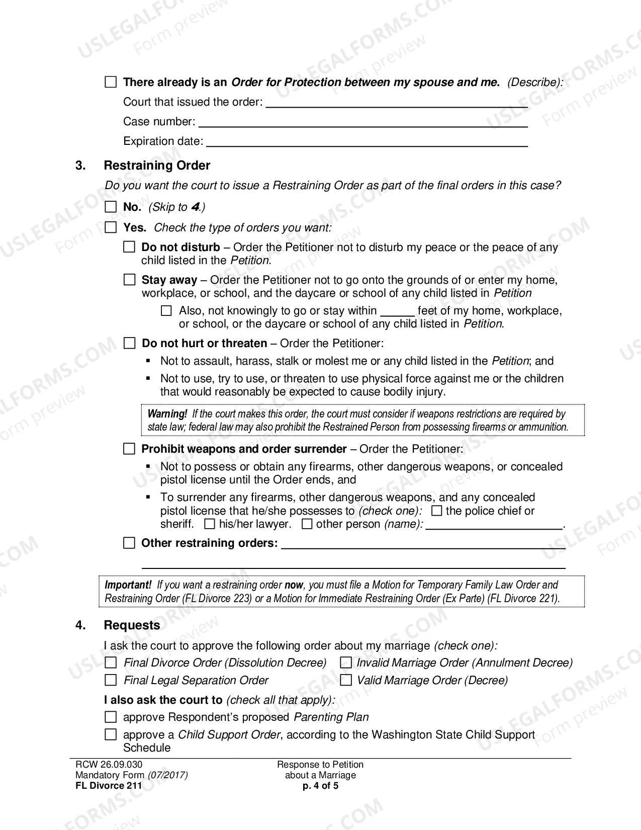Preview Response to Petition about a Marriage