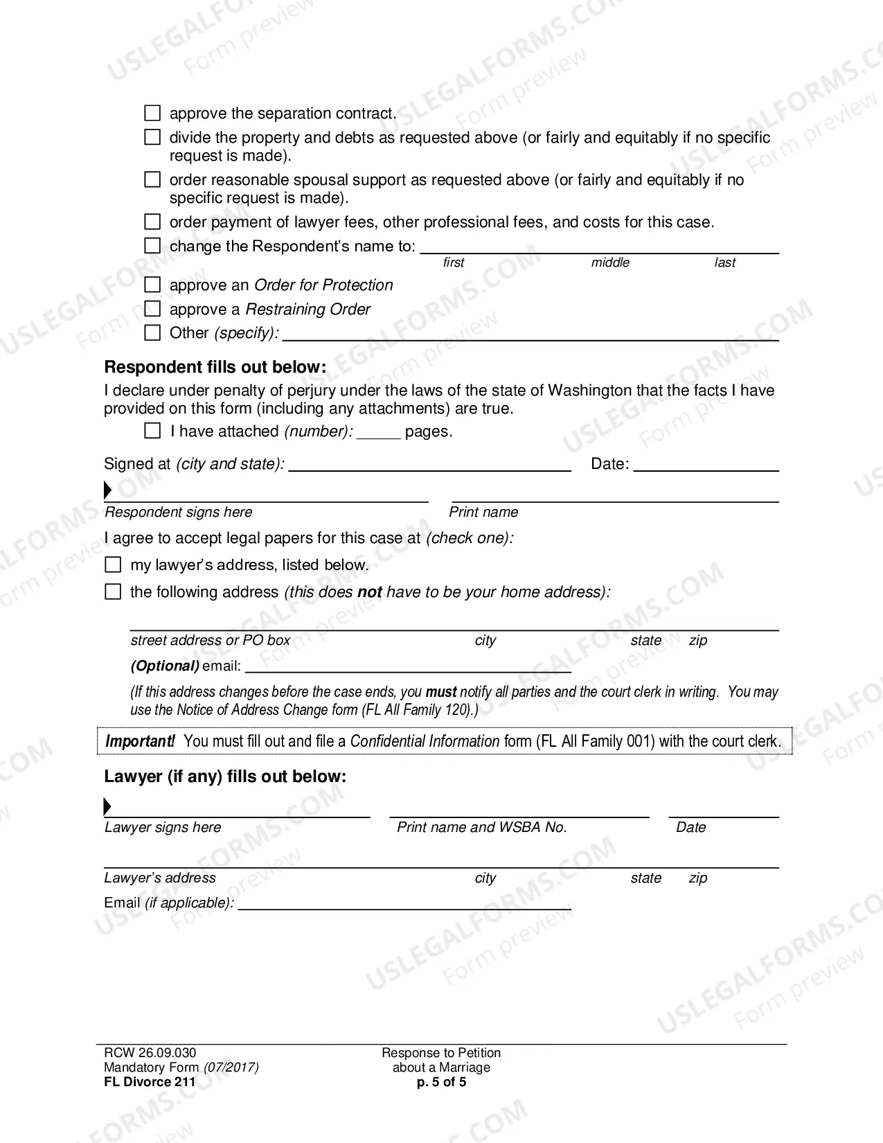 Preview Response to Petition about a Marriage