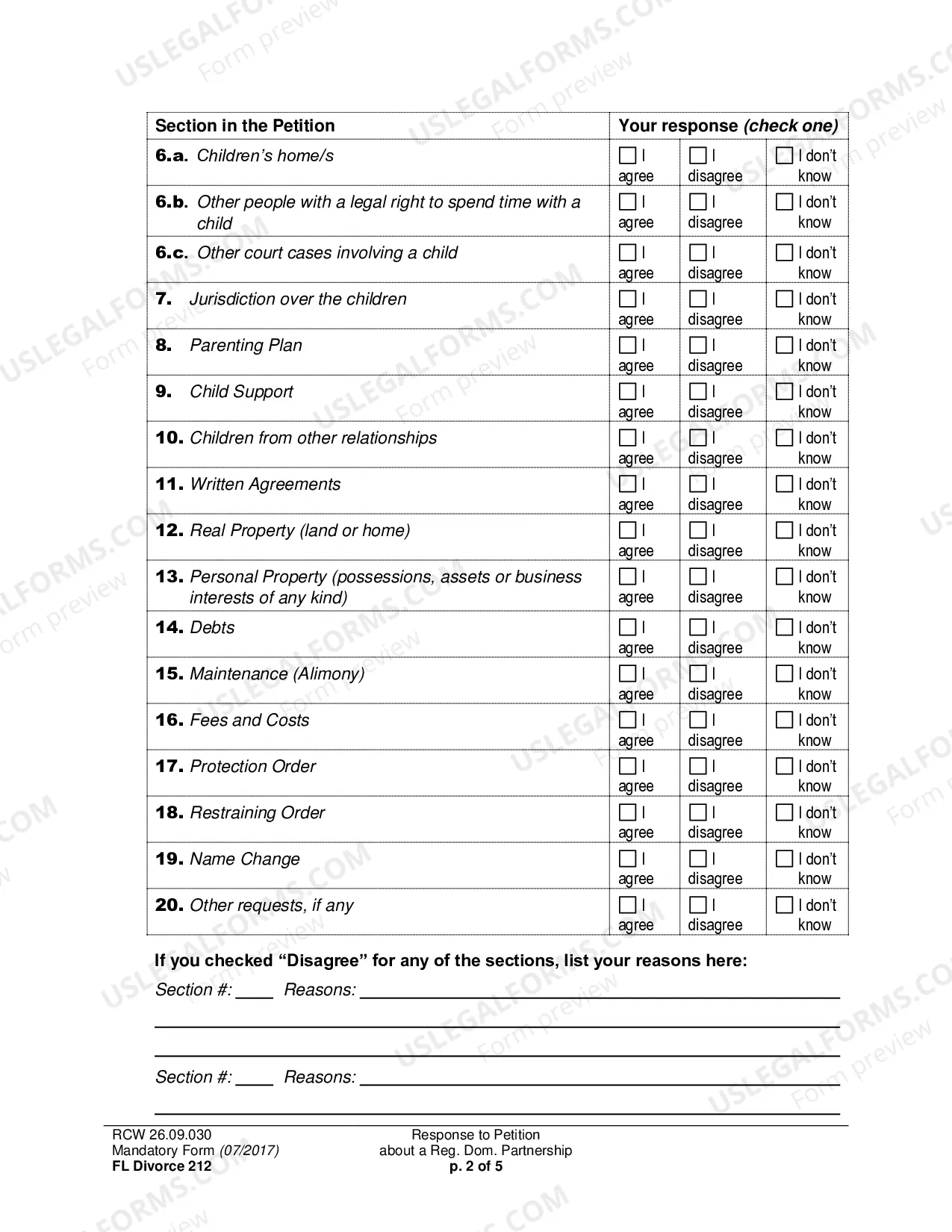 Preview Response to Petition about a Registered Domestic Partnership