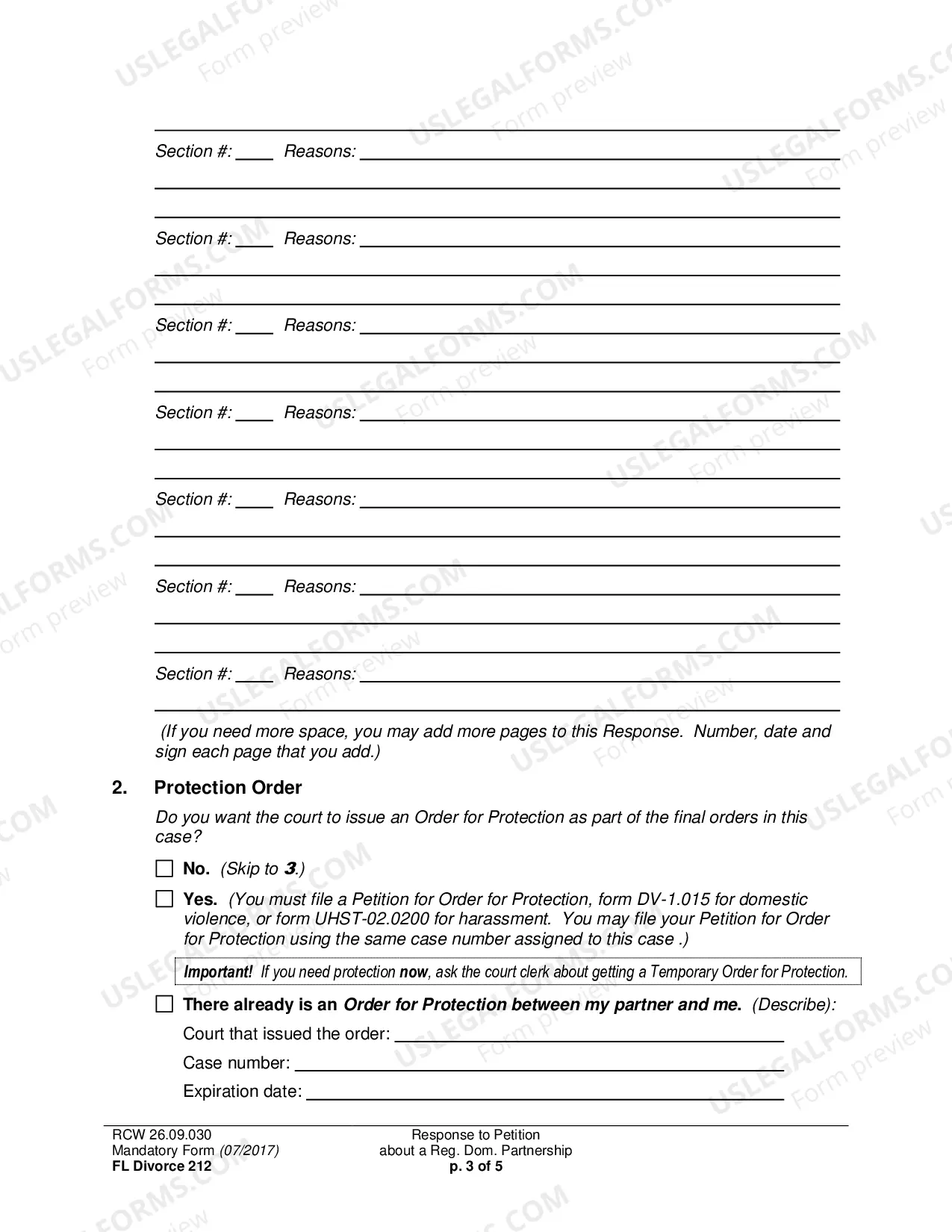 Preview Response to Petition about a Registered Domestic Partnership