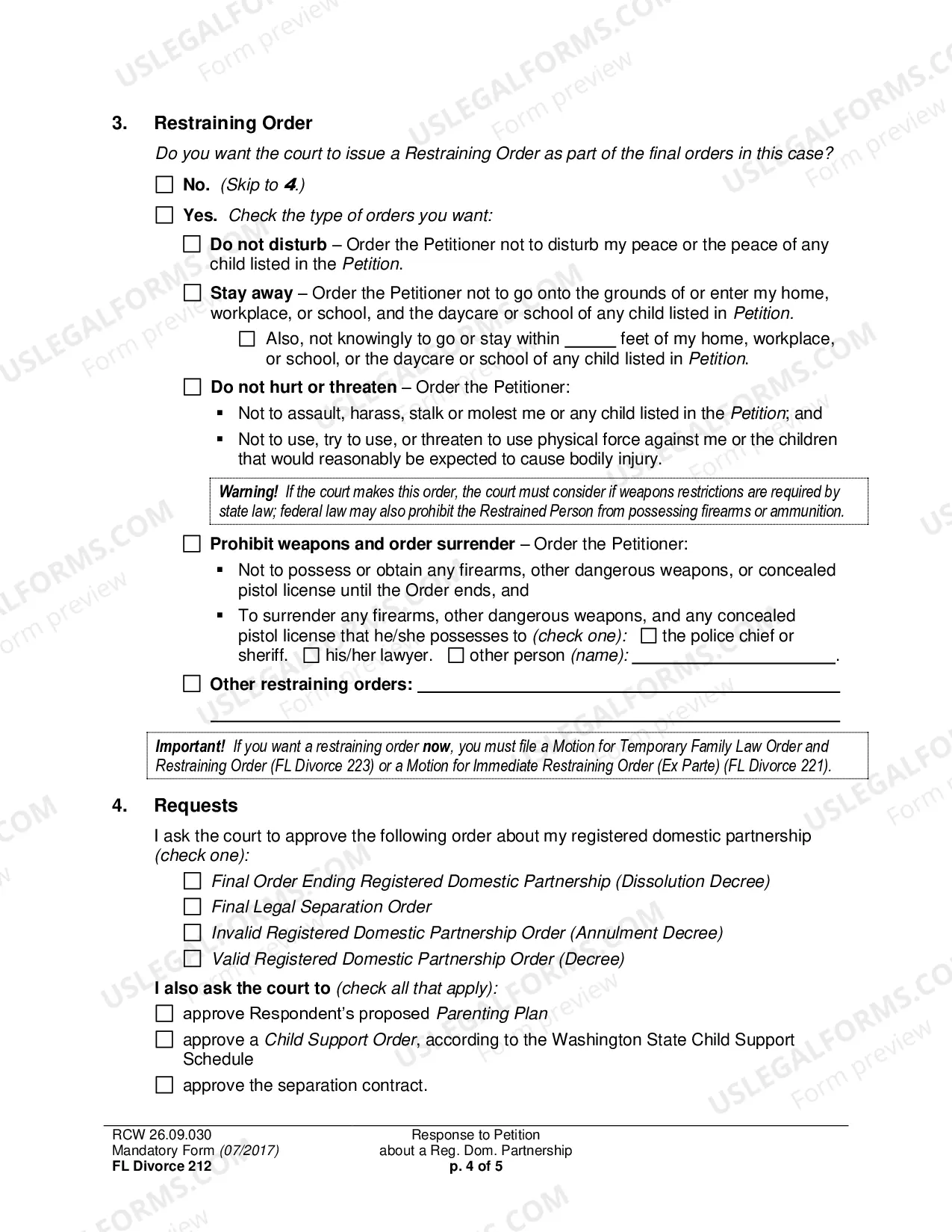 Preview Response to Petition about a Registered Domestic Partnership