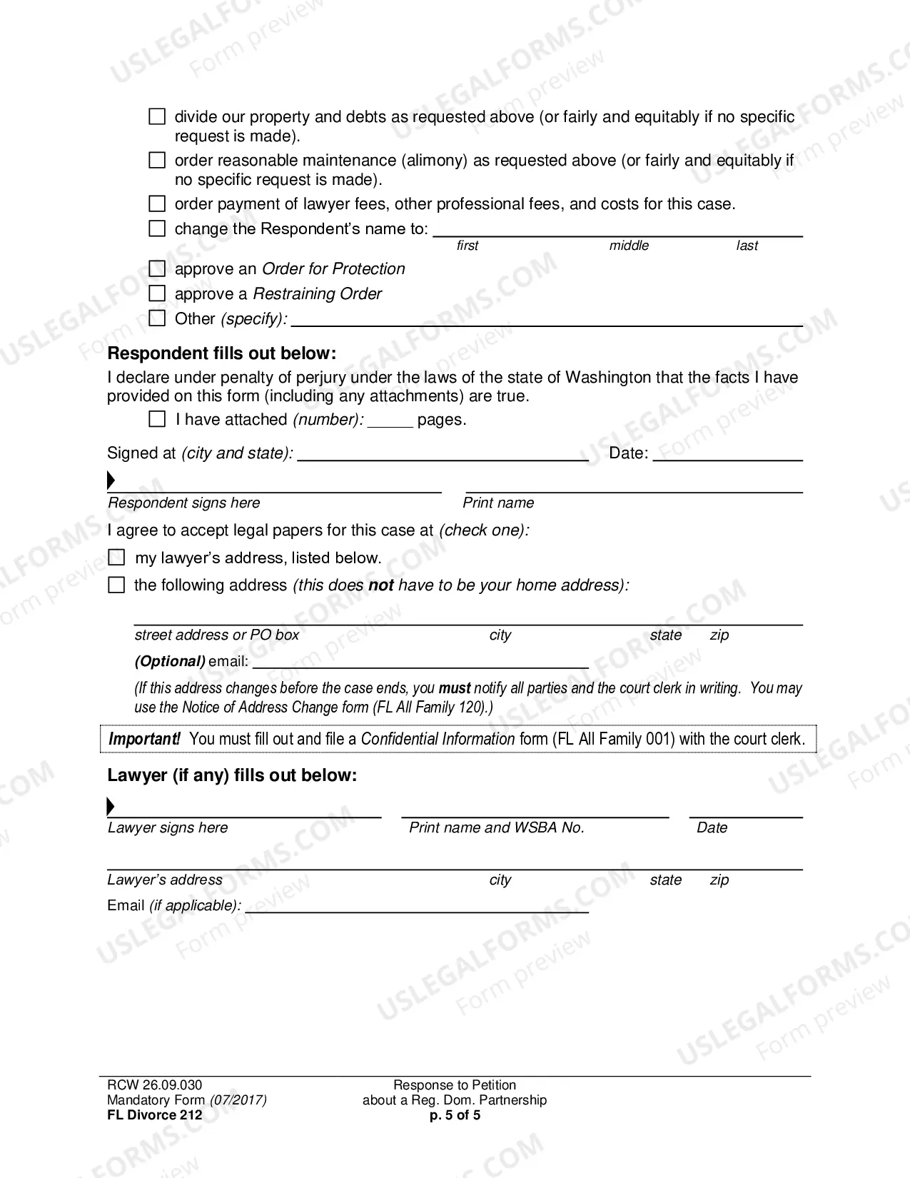 Preview Response to Petition about a Registered Domestic Partnership