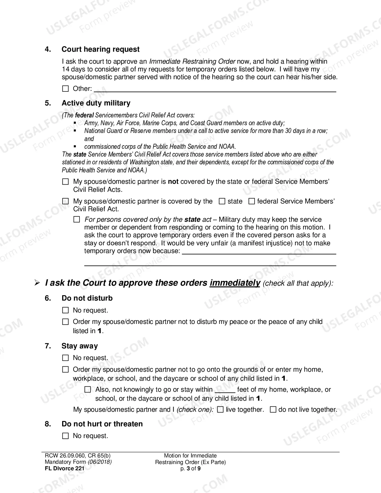 Preview Motion for Immediate Restraining Order (Ex Parte)