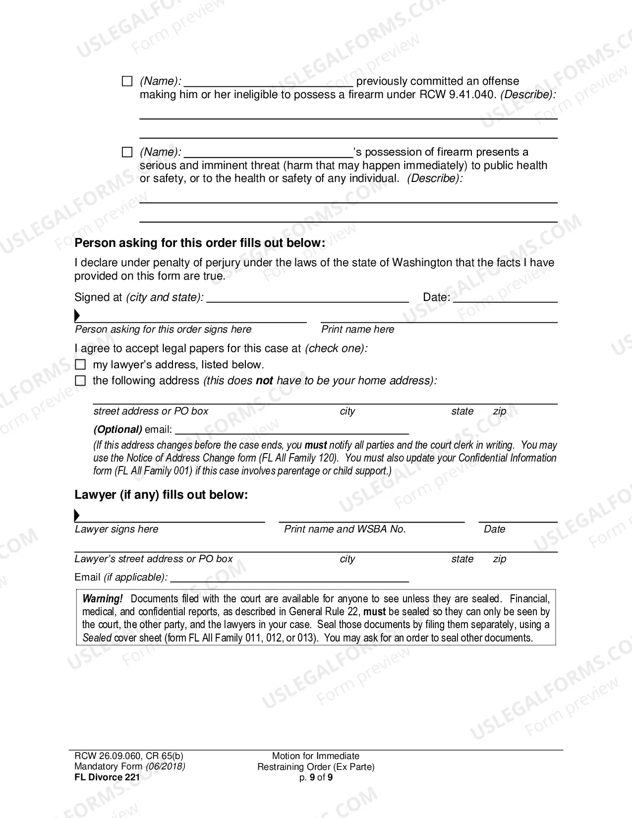 Preview Motion for Immediate Restraining Order (Ex Parte)