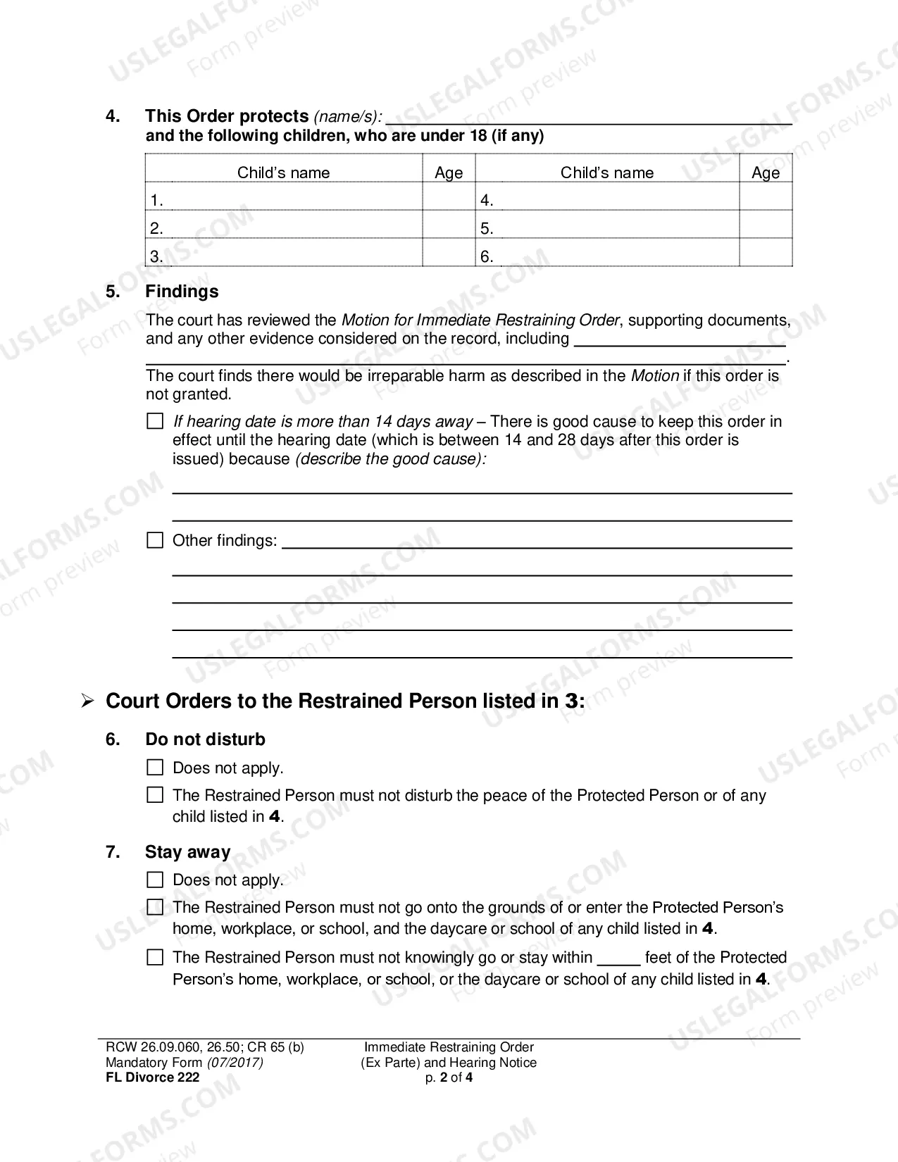Preview Immediate Restraining Order (Ex Parte) and Hearing Notice