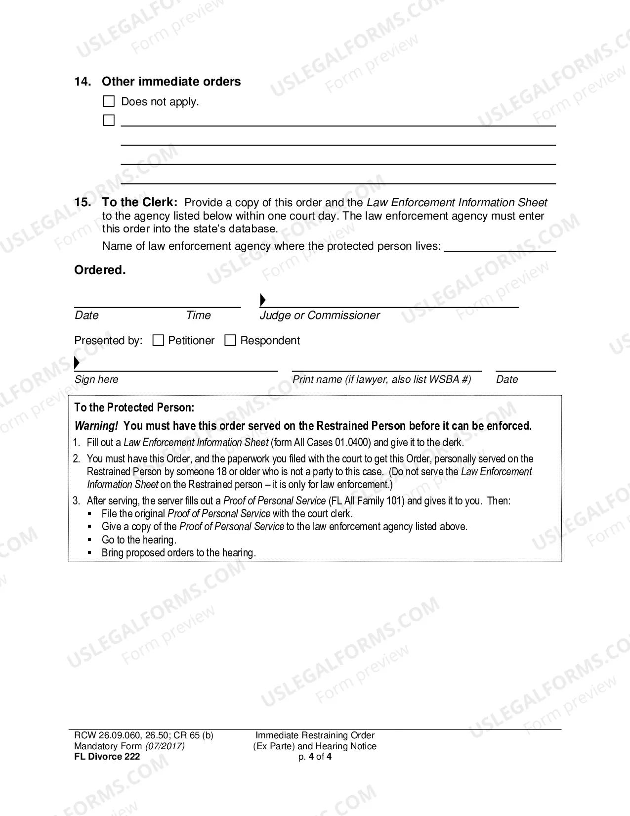 Preview Immediate Restraining Order (Ex Parte) and Hearing Notice