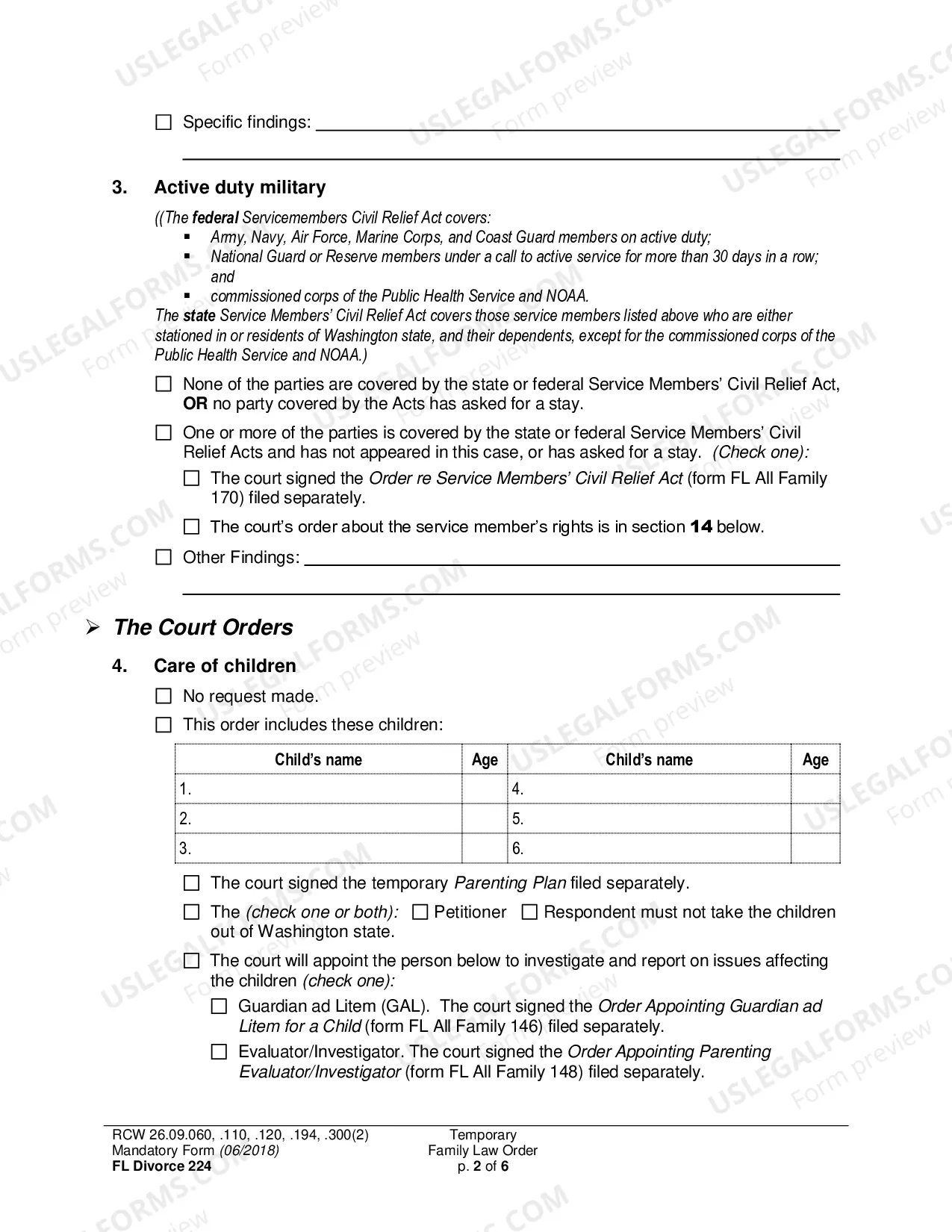 Preview Temporary Family Law Order