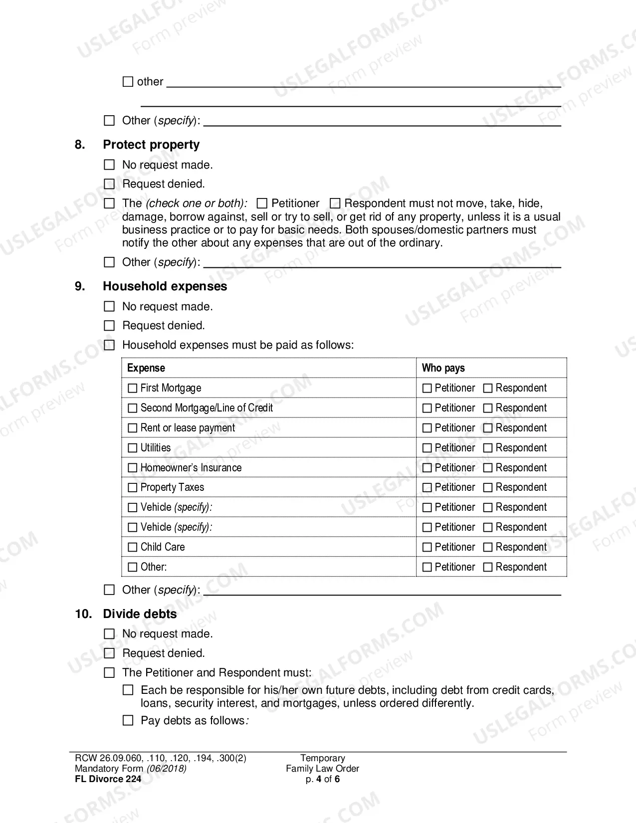 Preview Temporary Family Law Order
