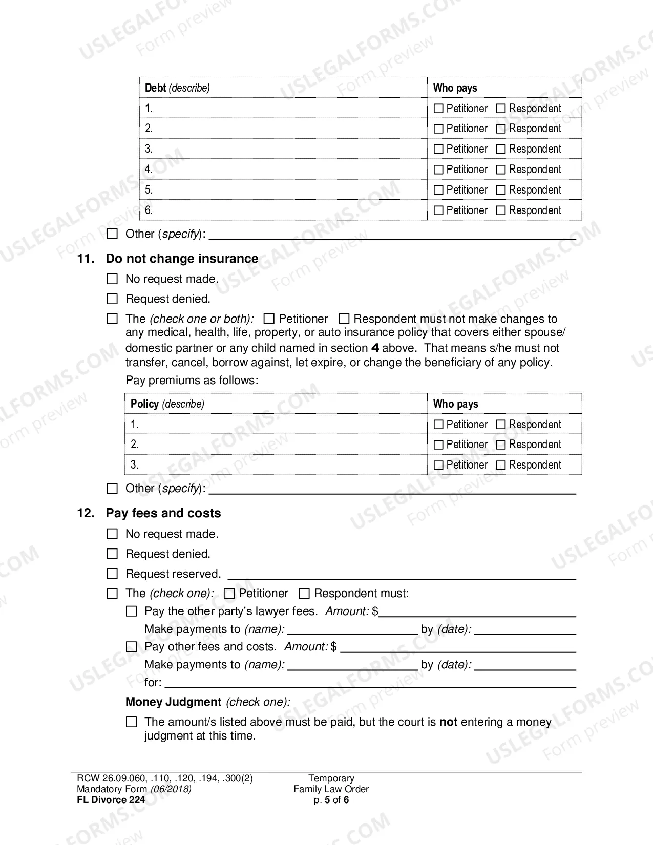 Preview Temporary Family Law Order