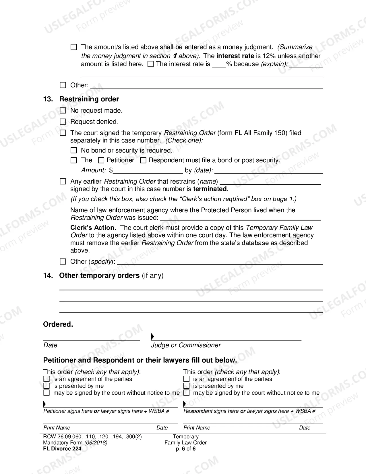 Preview Temporary Family Law Order
