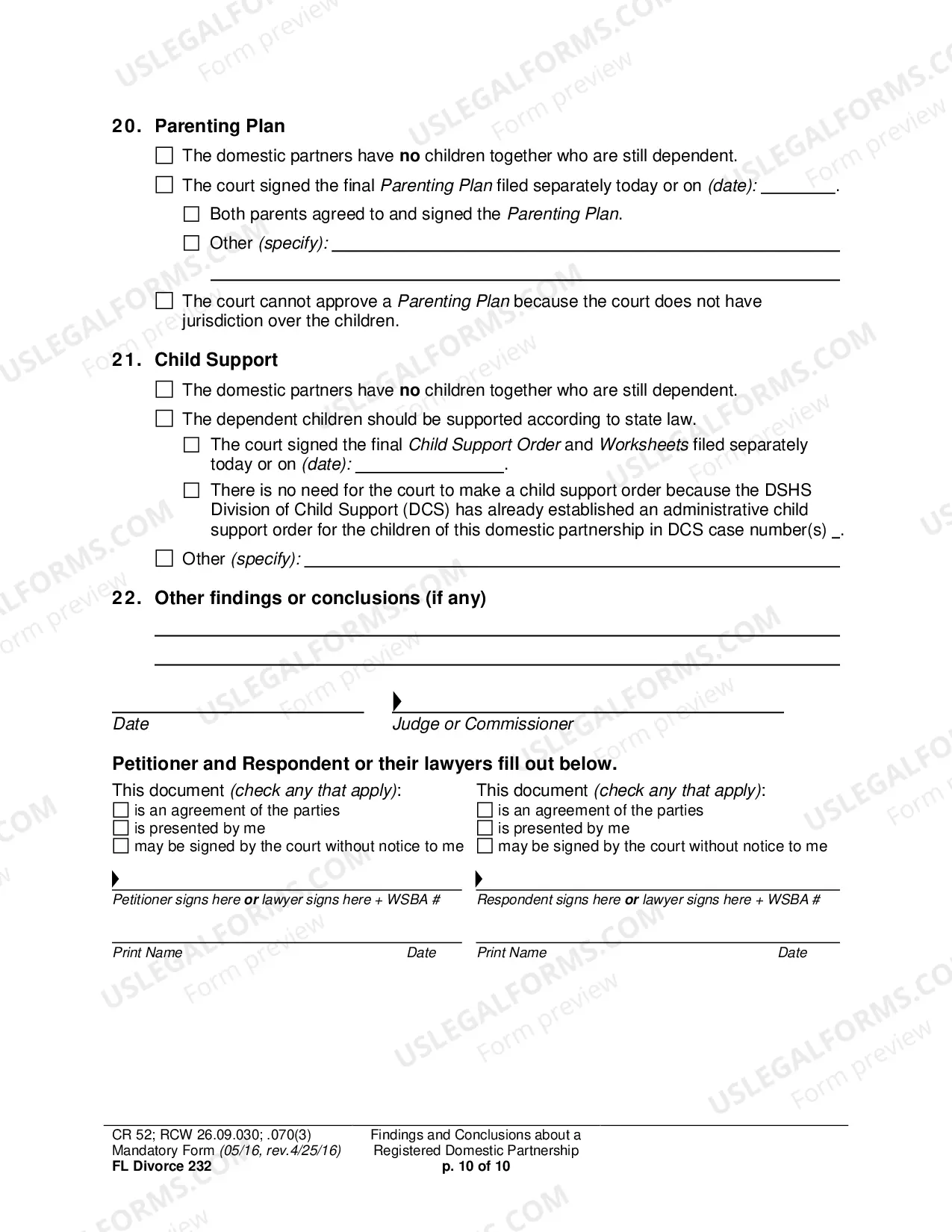Preview Findings and Conclusions About a Registered Domestic Partnership