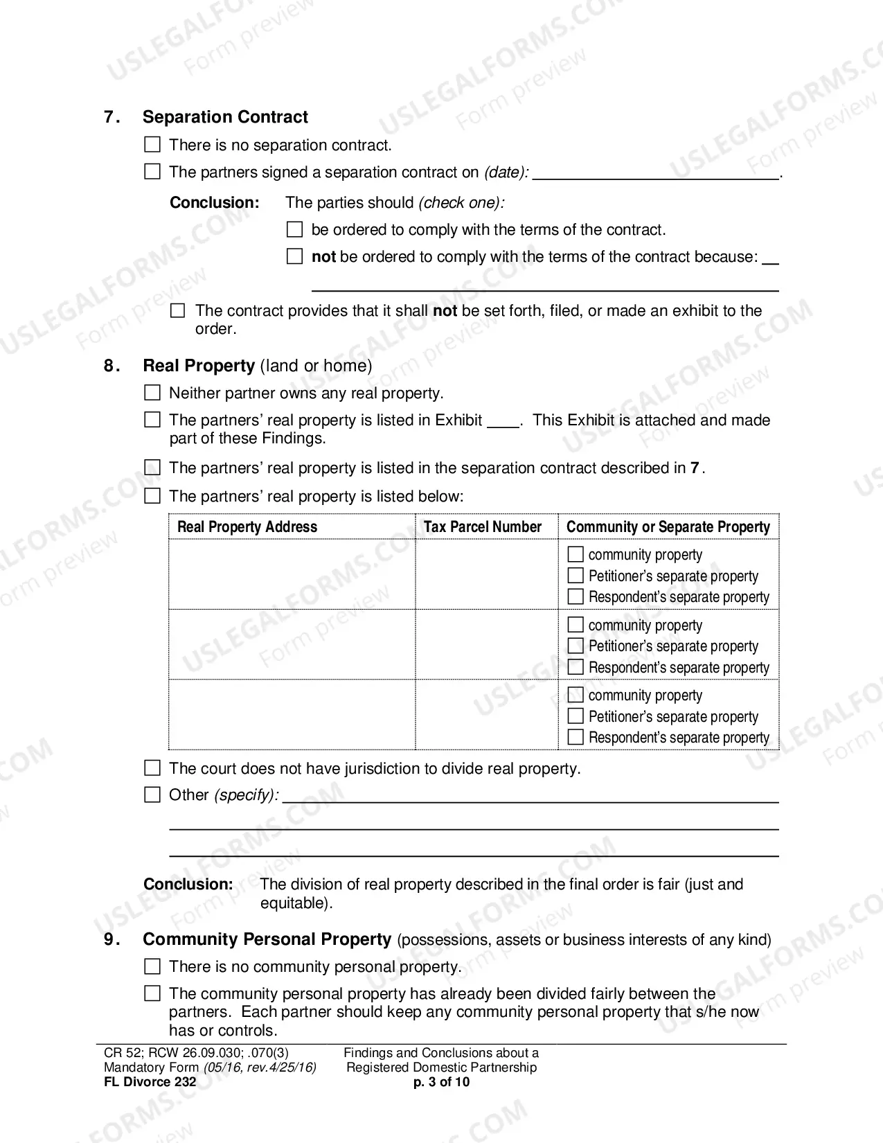 Preview Findings and Conclusions About a Registered Domestic Partnership