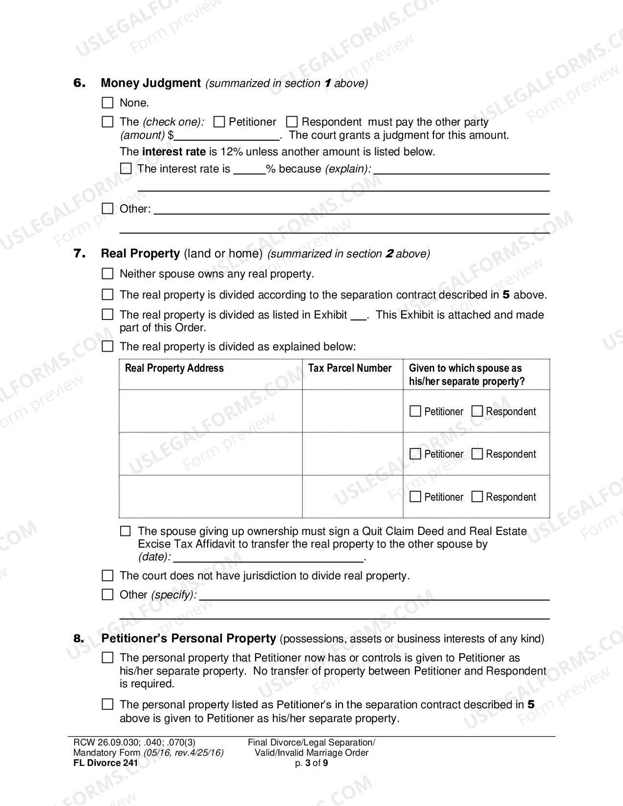 Preview Final Divorce Order (Dissolution Decree) / Legal Separation Order (Decree) / Invalid Marriage Order (Annulment Decree) / Valid Marriage Order (Decree)