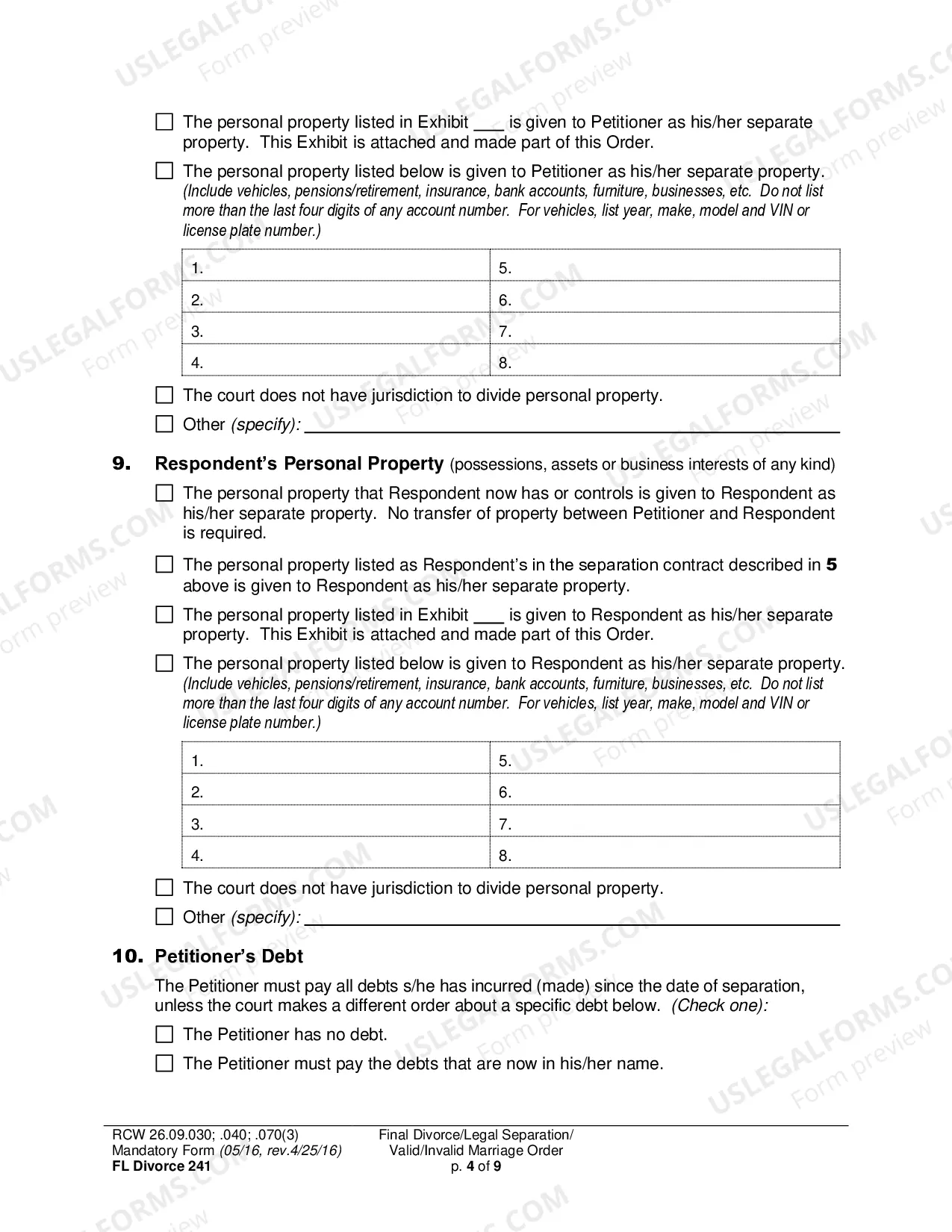Preview Final Divorce Order (Dissolution Decree) / Legal Separation Order (Decree) / Invalid Marriage Order (Annulment Decree) / Valid Marriage Order (Decree)