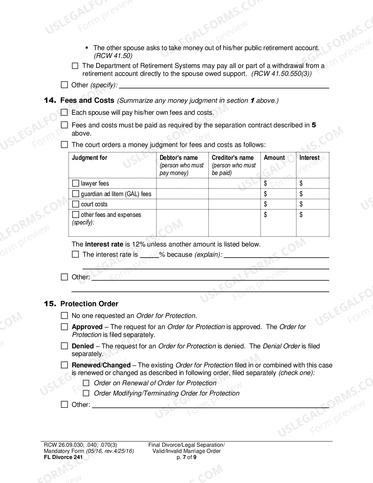 Preview Final Divorce Order (Dissolution Decree) / Legal Separation Order (Decree) / Invalid Marriage Order (Annulment Decree) / Valid Marriage Order (Decree)