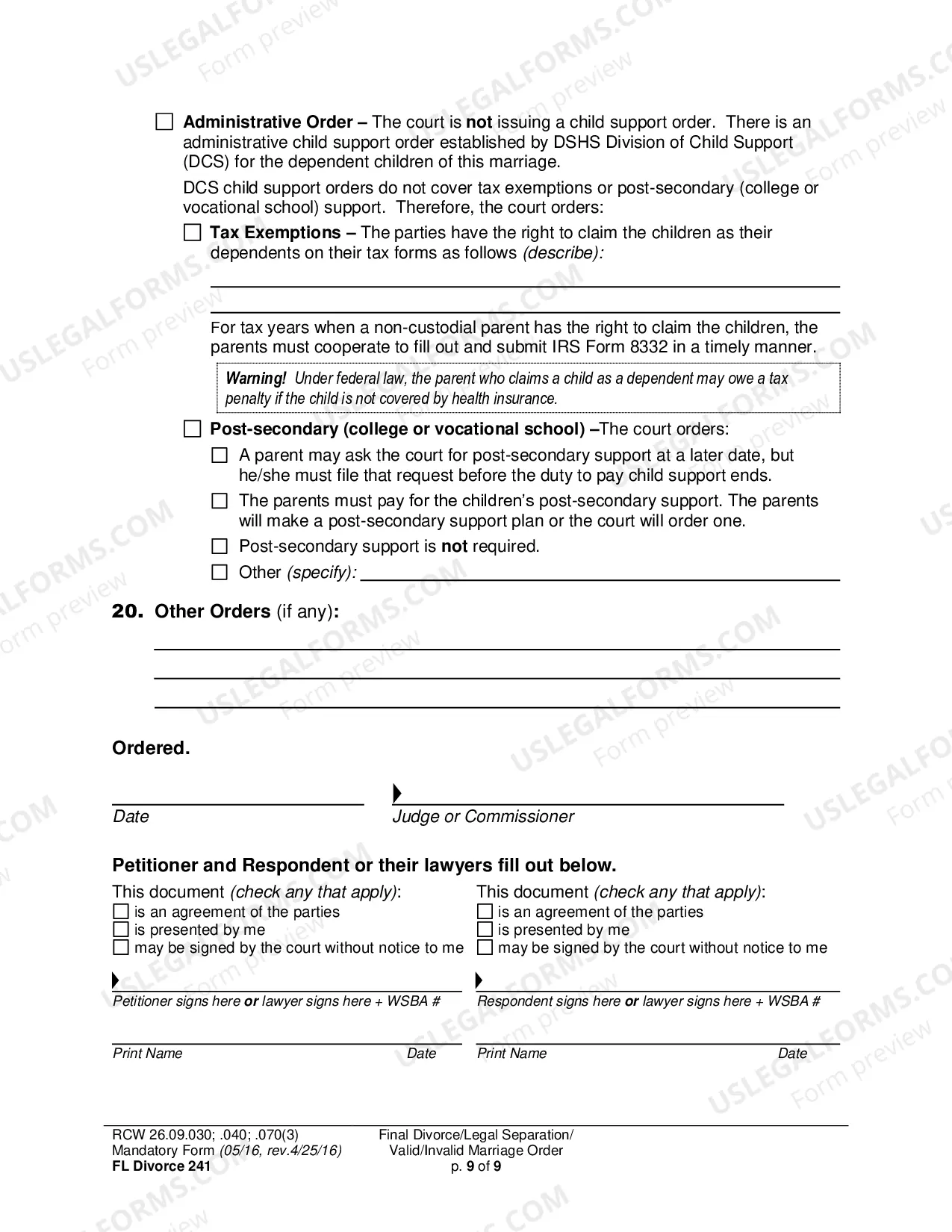 Preview Final Divorce Order (Dissolution Decree) / Legal Separation Order (Decree) / Invalid Marriage Order (Annulment Decree) / Valid Marriage Order (Decree)