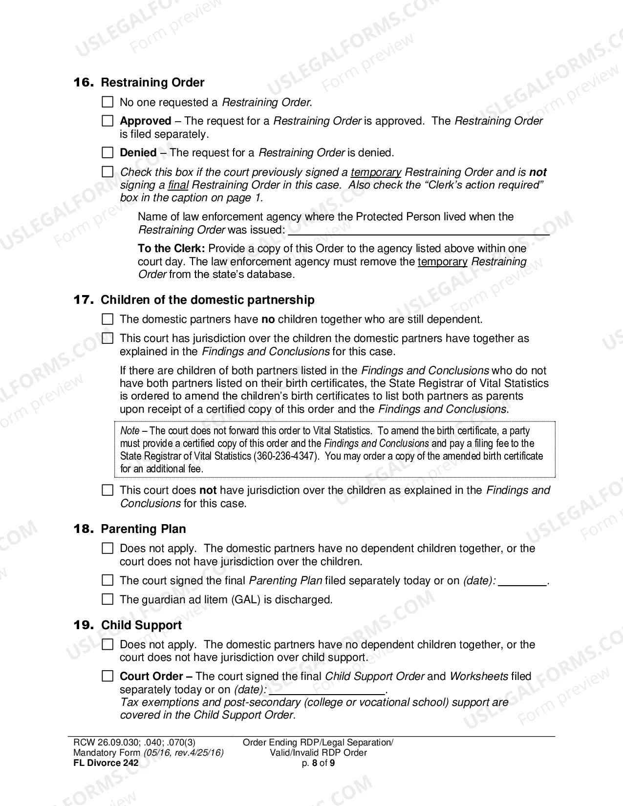 Preview Final Order Ending Registered Domestic Partnership (Dissolution Decree) / Legal Separation Order / Invalid Registered Domestic Partnership Order (Annulment Decree) / Valid Registered Domestic Partnership Order