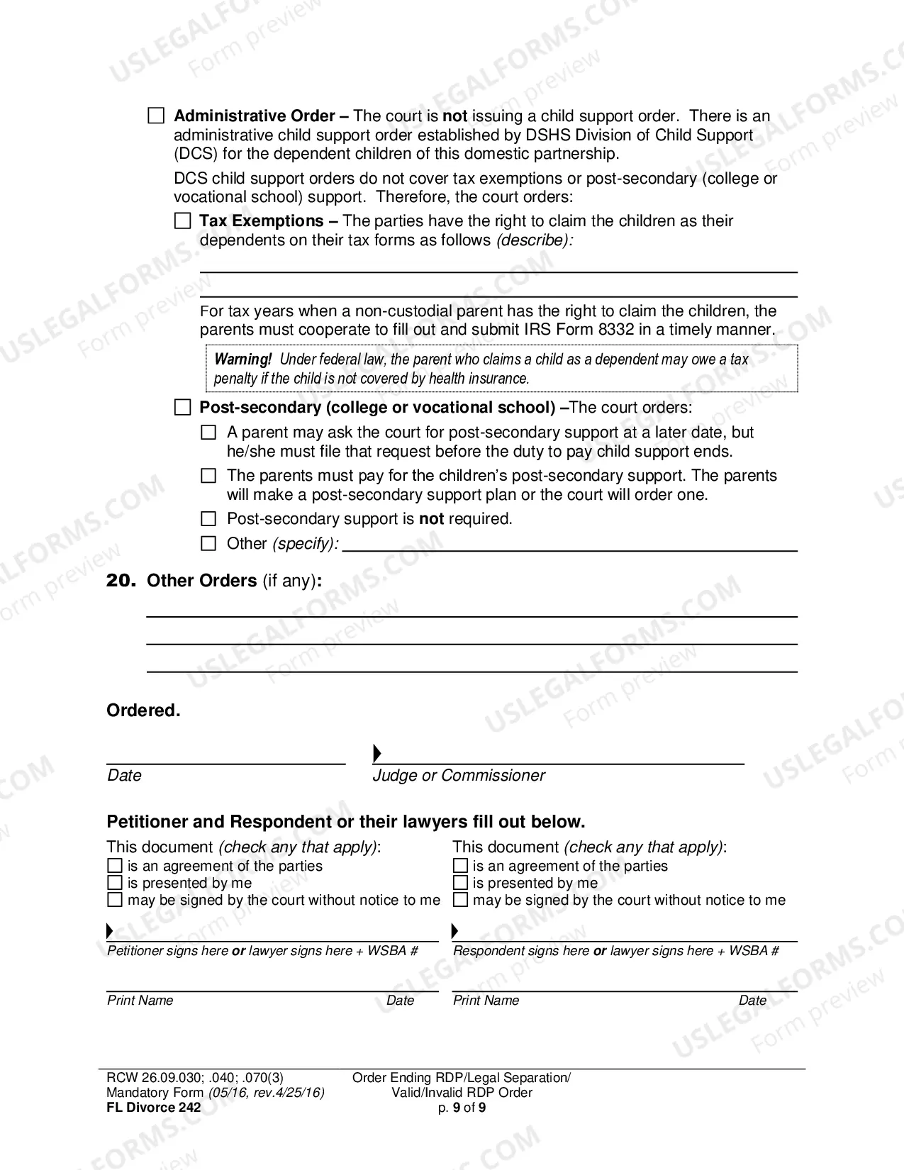 Preview Final Order Ending Registered Domestic Partnership (Dissolution Decree) / Legal Separation Order / Invalid Registered Domestic Partnership Order (Annulment Decree) / Valid Registered Domestic Partnership Order