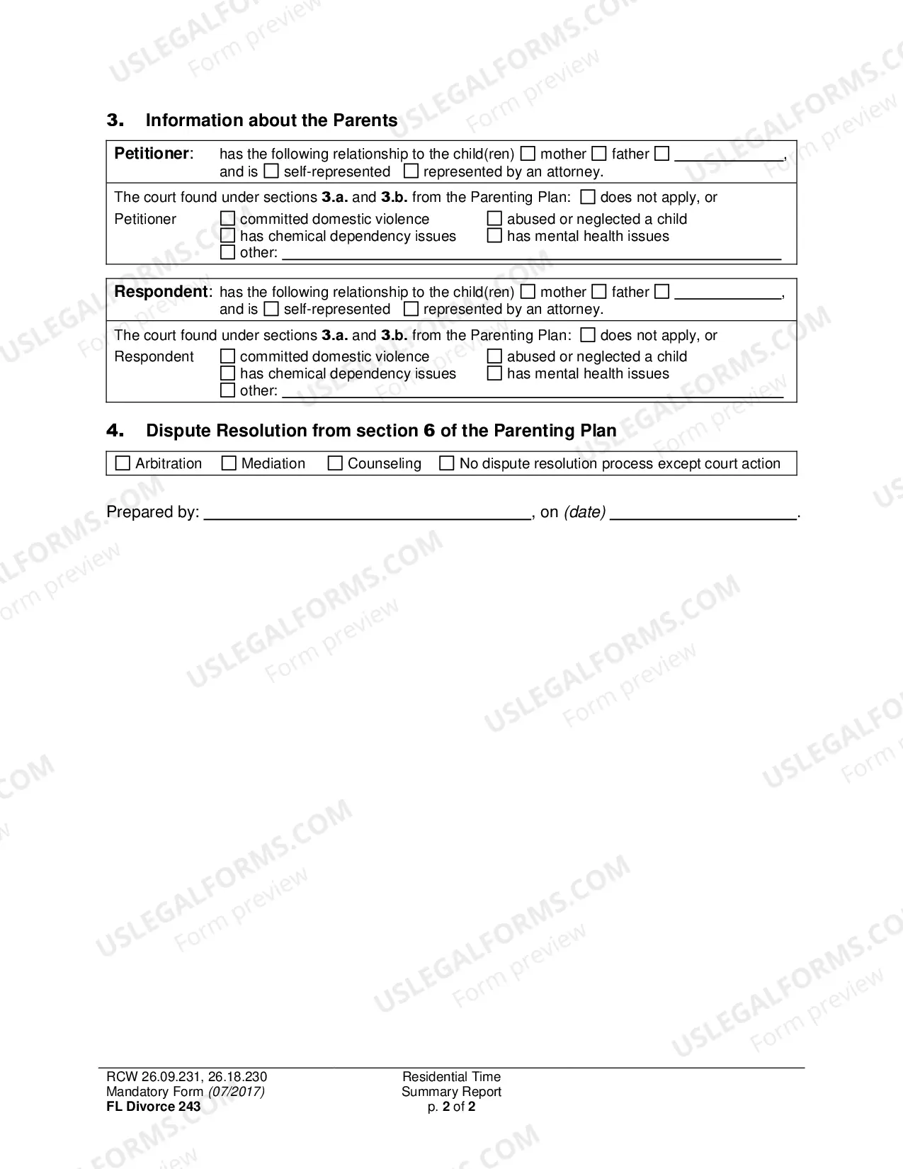 Preview Residential Time Summary Report