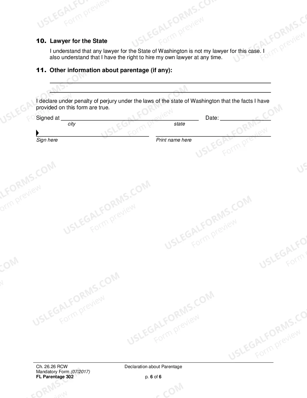 Preview Declaration about Parentage