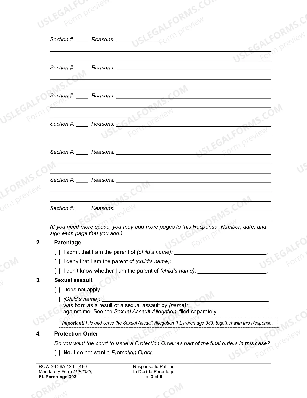 Preview Response to Petition to Decide Parentage