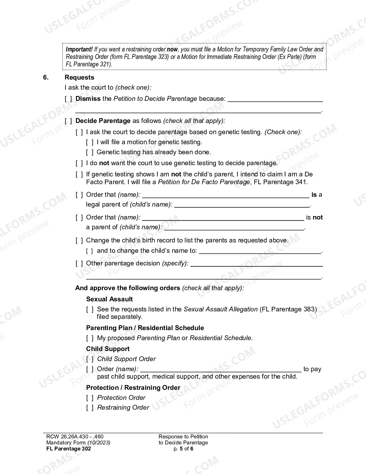 Preview Response to Petition to Decide Parentage