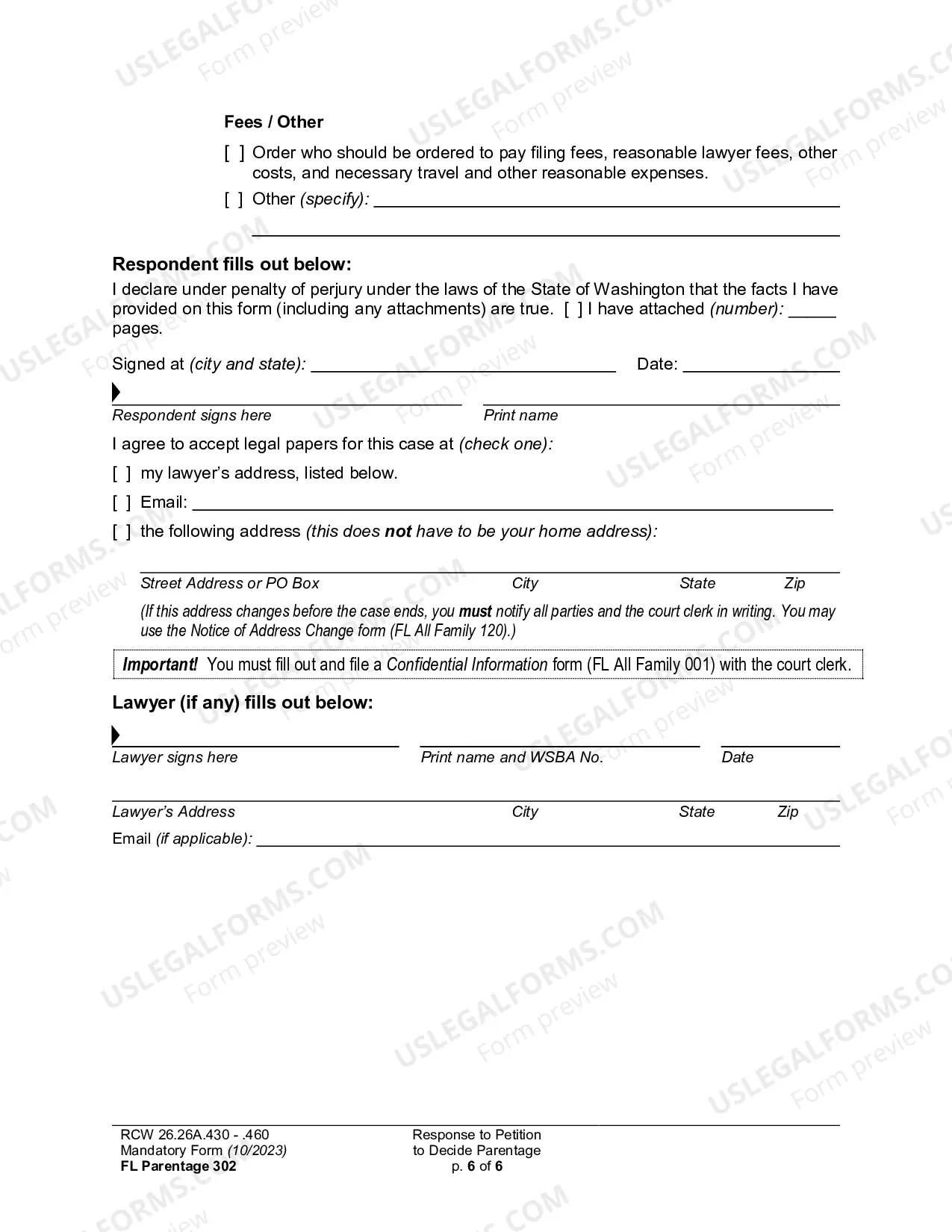 Preview Response to Petition to Decide Parentage