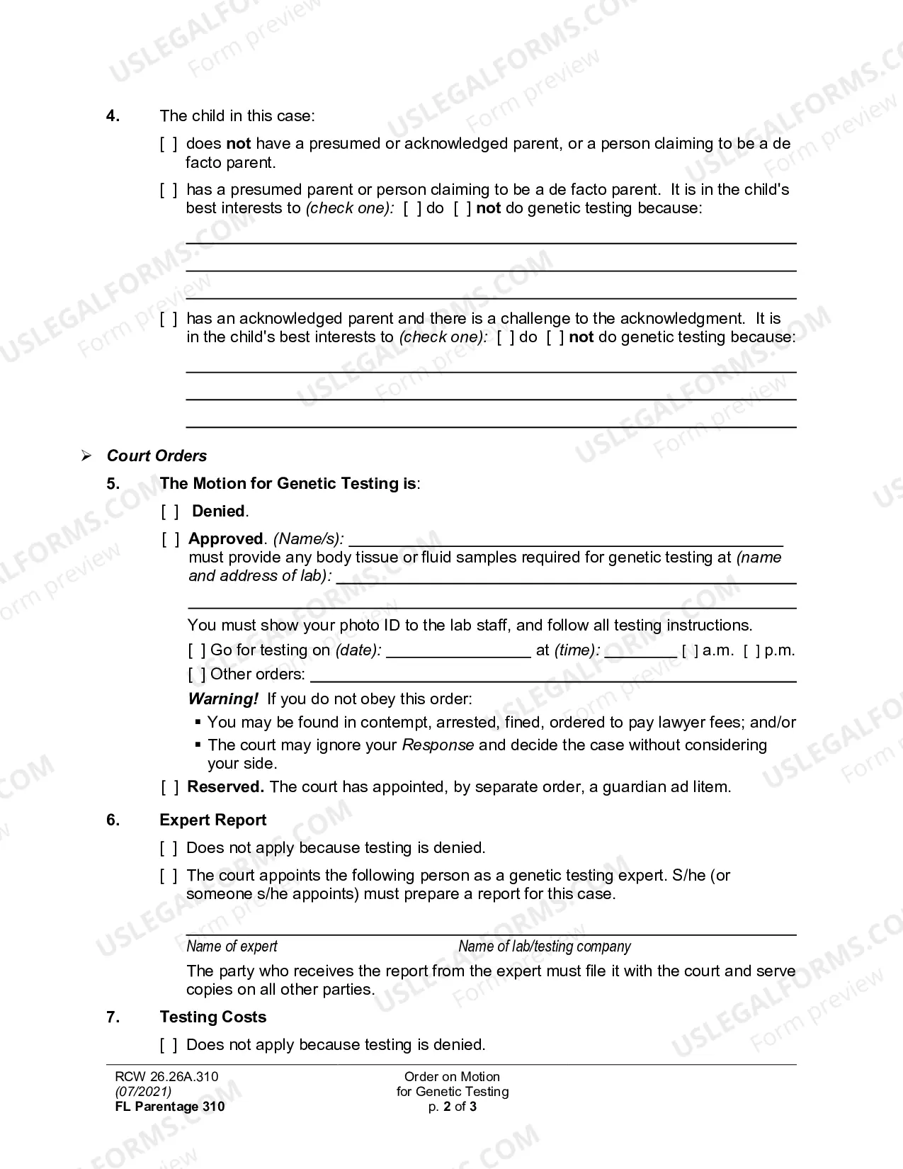 Preview Order on Motion for Genetic Testing