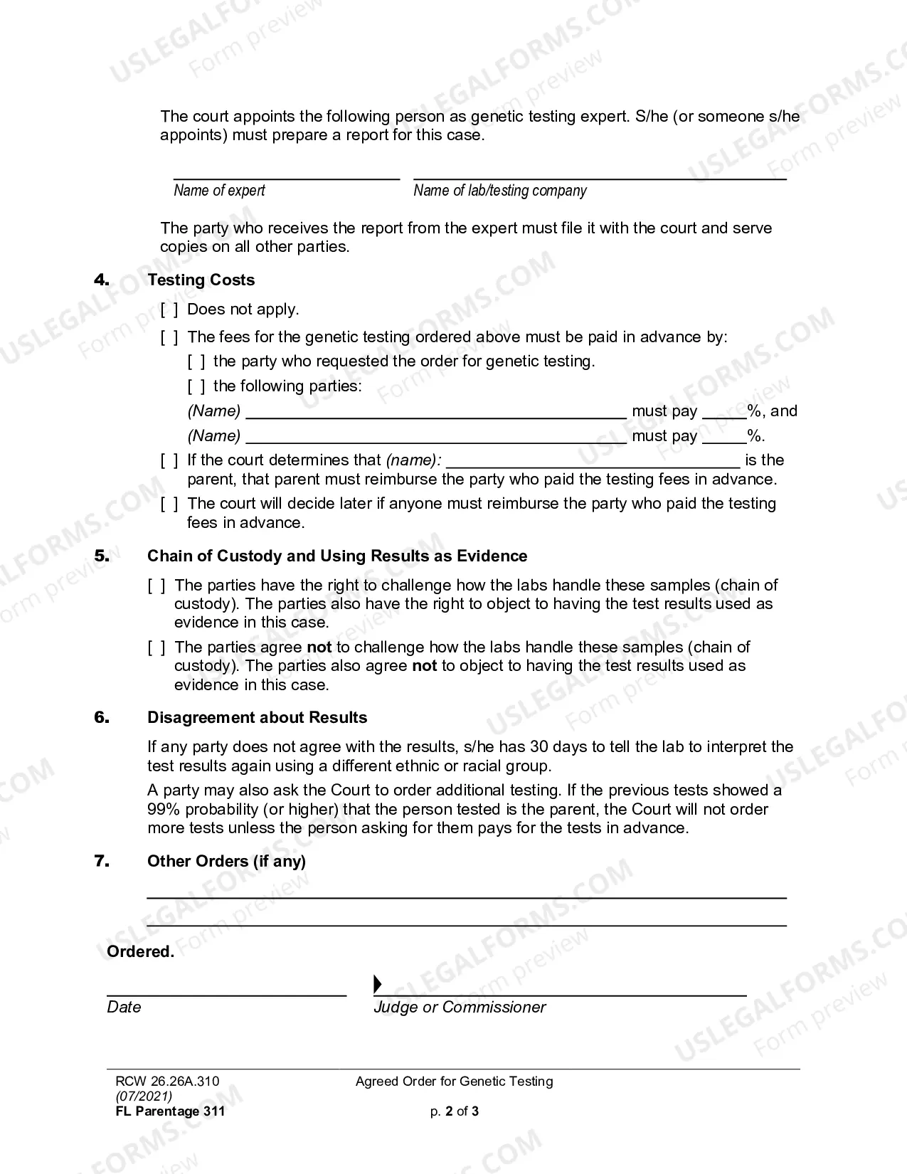 Preview Agreed Order for Genetic Testing