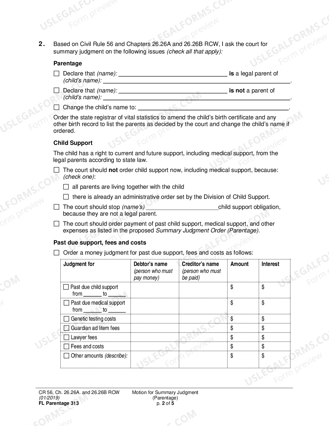 Preview Motion for Summary Judgment (Parentage)
