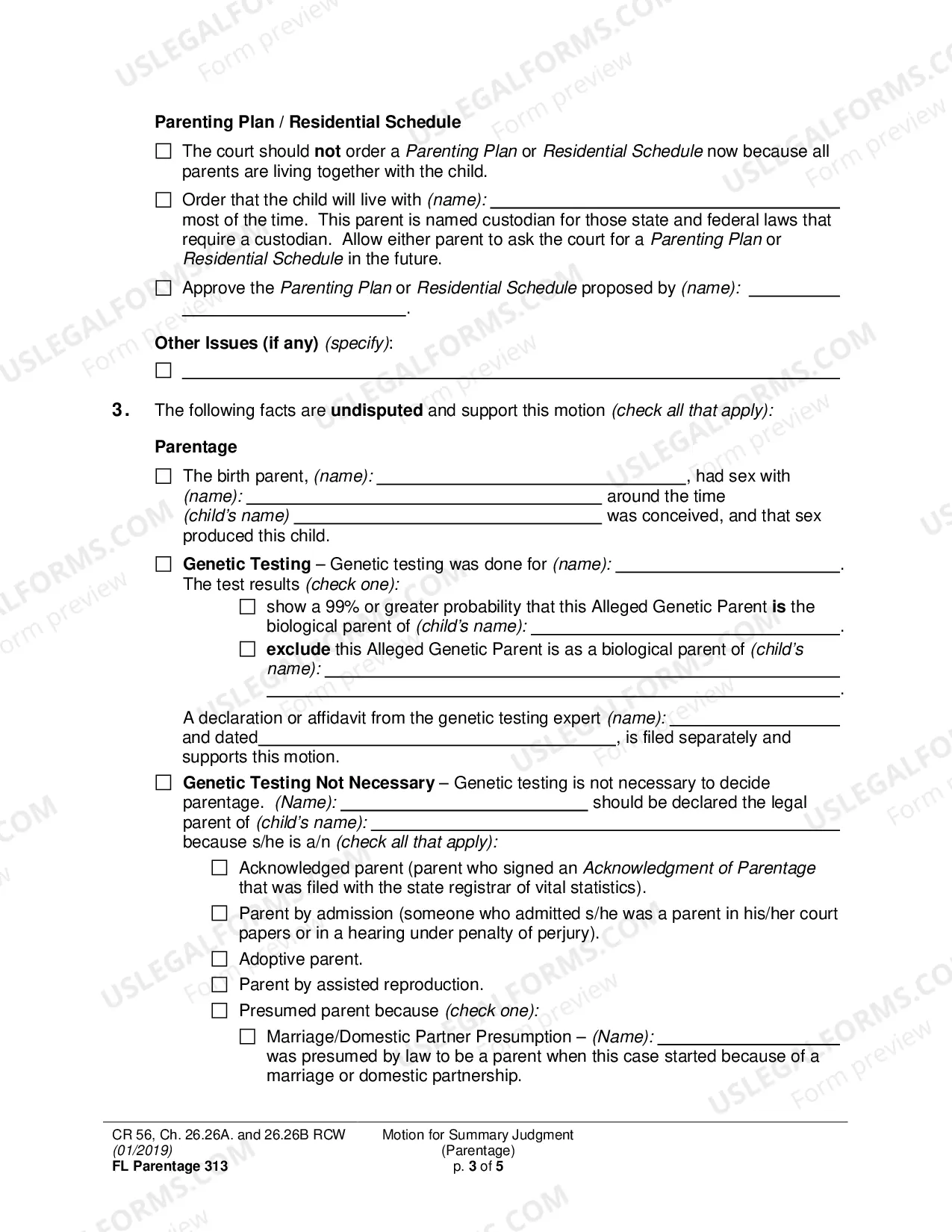 Preview Motion for Summary Judgment (Parentage)