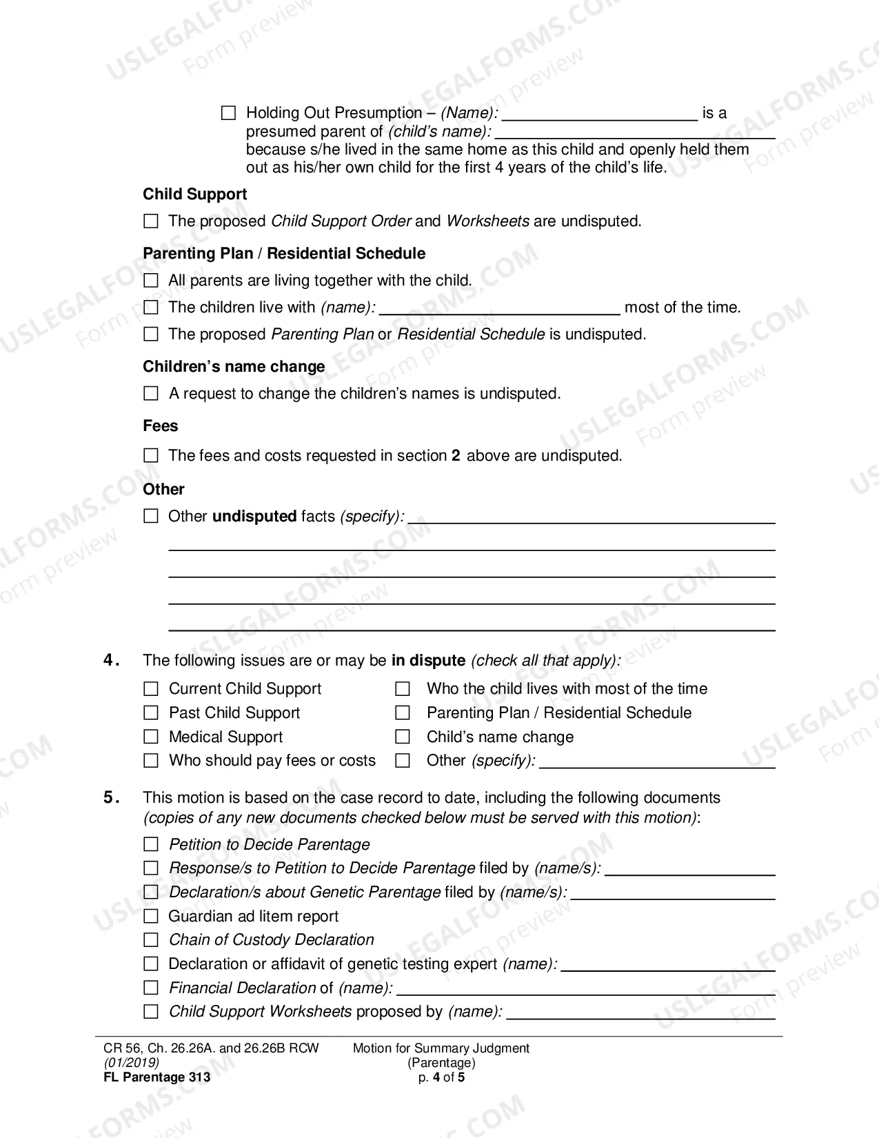 Preview Motion for Summary Judgment (Parentage)