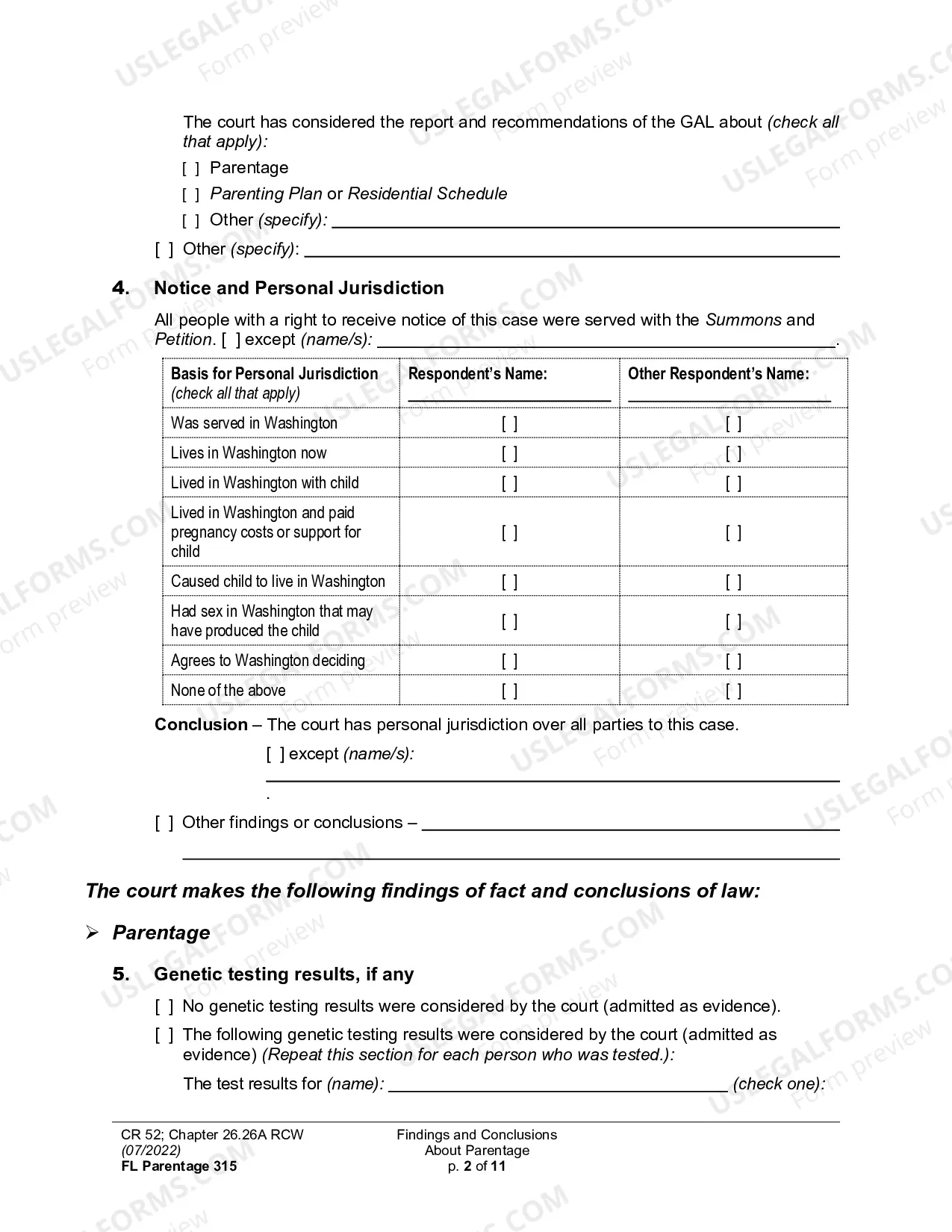 Preview Findings and Conclusions About Parentage