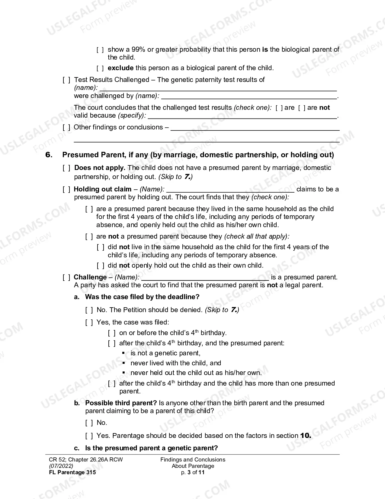 Preview Findings and Conclusions About Parentage