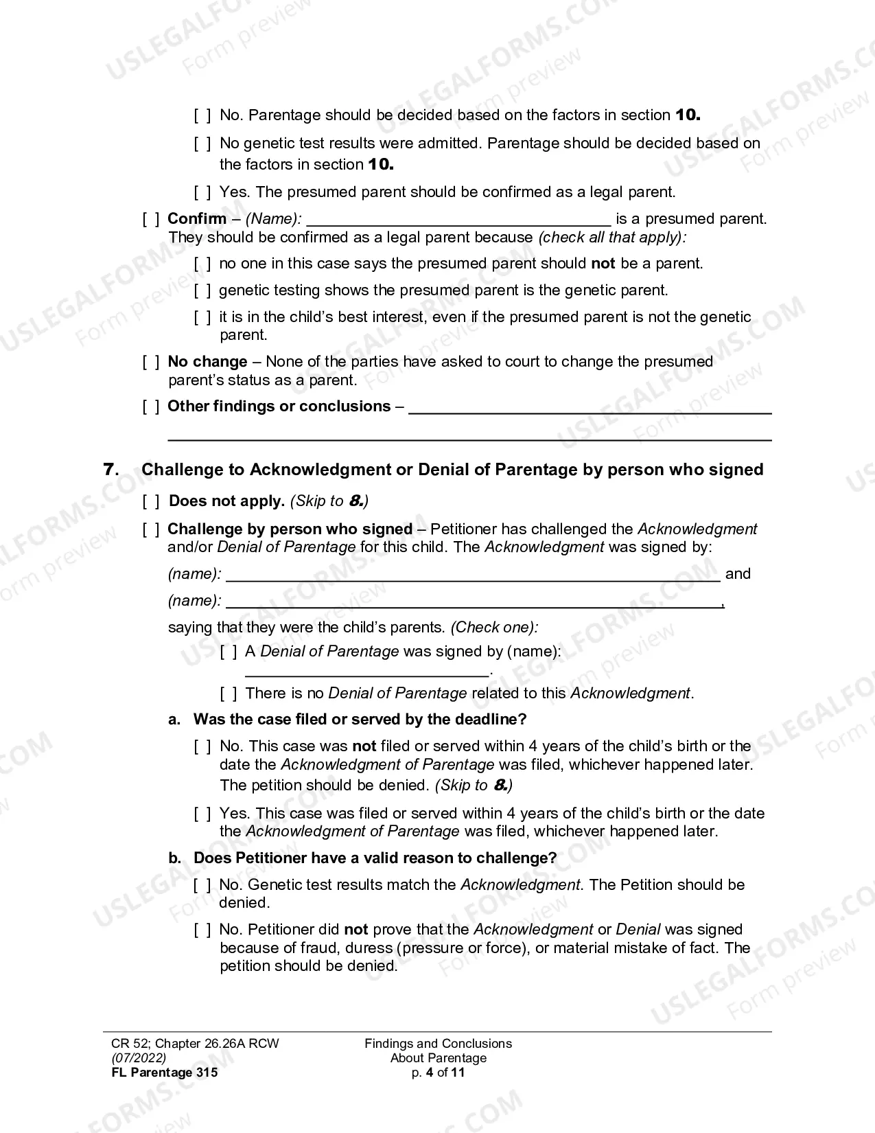 Preview Findings and Conclusions About Parentage
