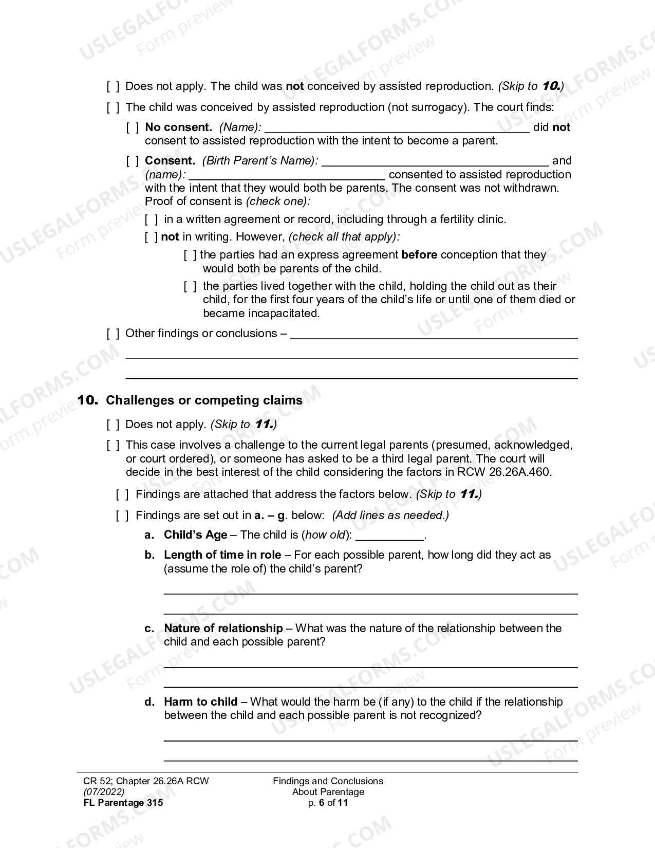 Preview Findings and Conclusions About Parentage