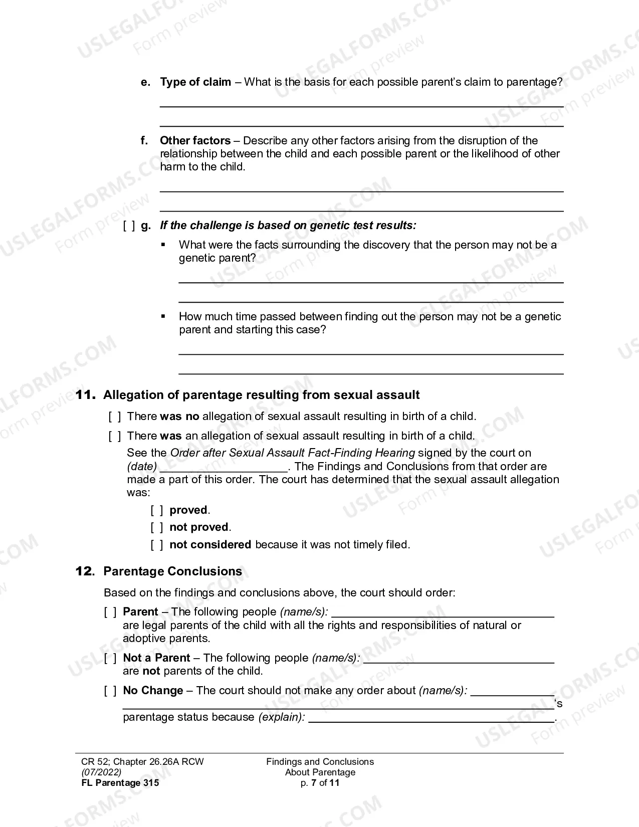 Preview Findings and Conclusions About Parentage