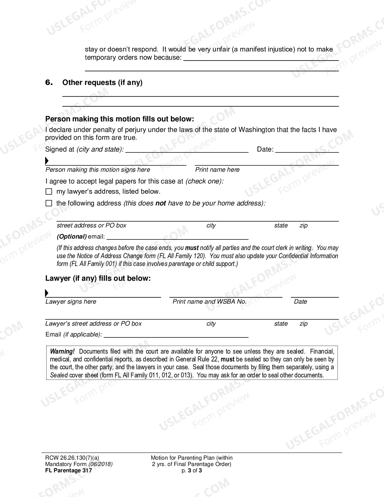Preview Motion for Parenting Plan or Residential Schedule (within 2 years of Final Parentage Order)