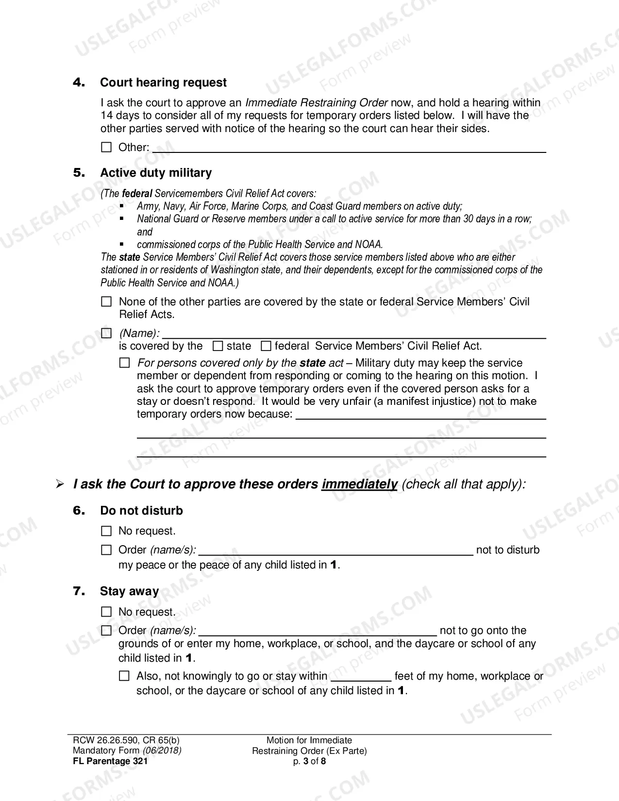 Preview Motion for Immediate Restraining Order (Ex Parte)
