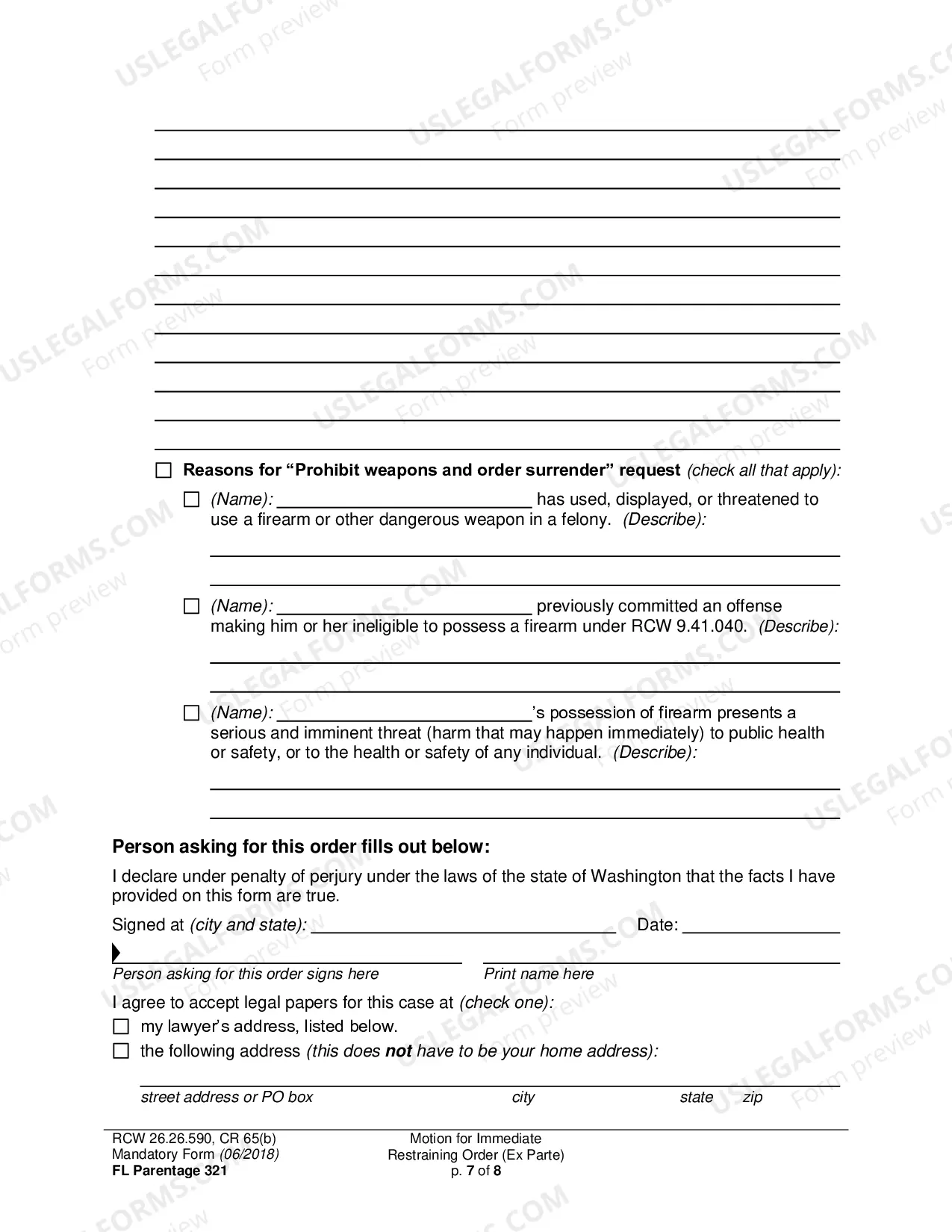 Preview Motion for Immediate Restraining Order (Ex Parte)