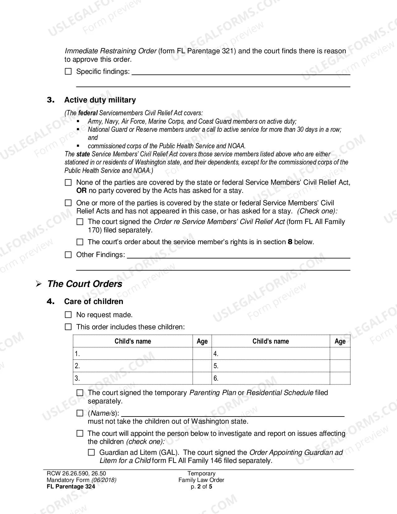 Preview Temporary Family Law Order