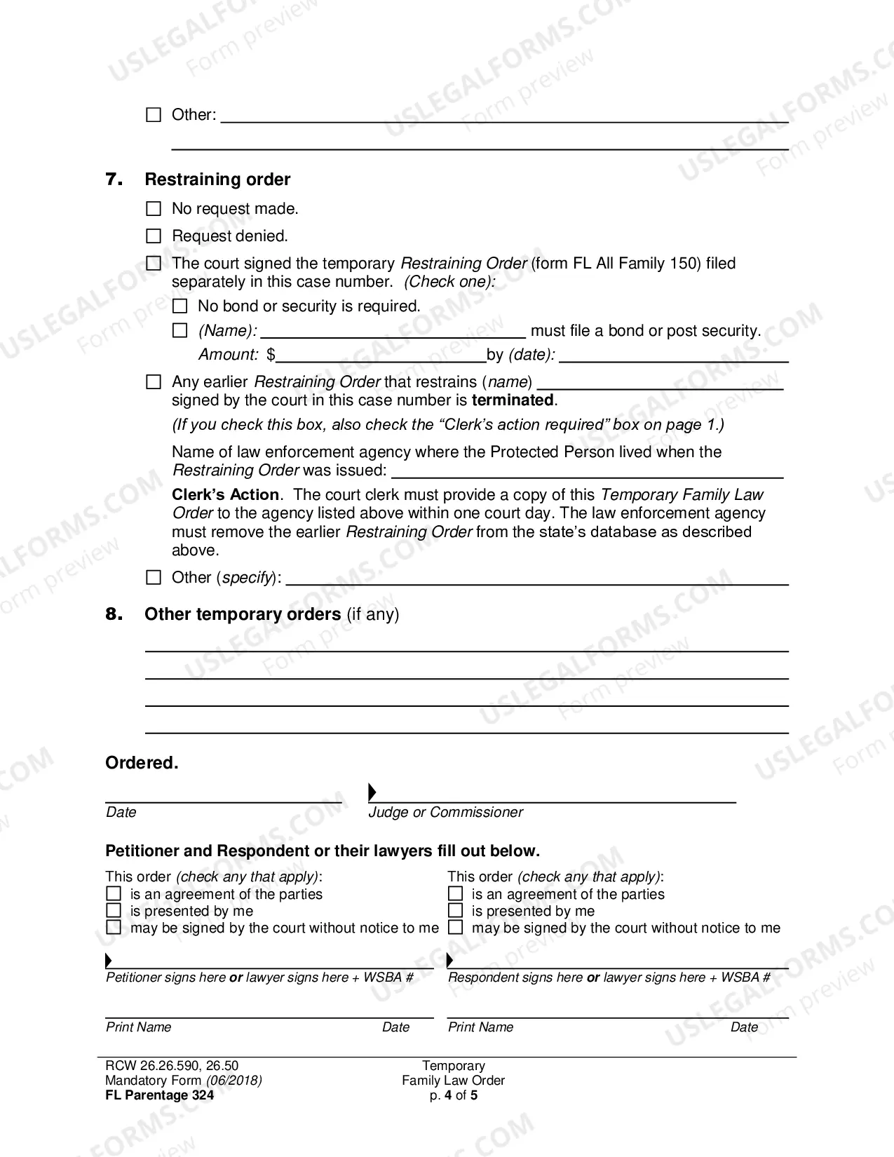 Preview Temporary Family Law Order
