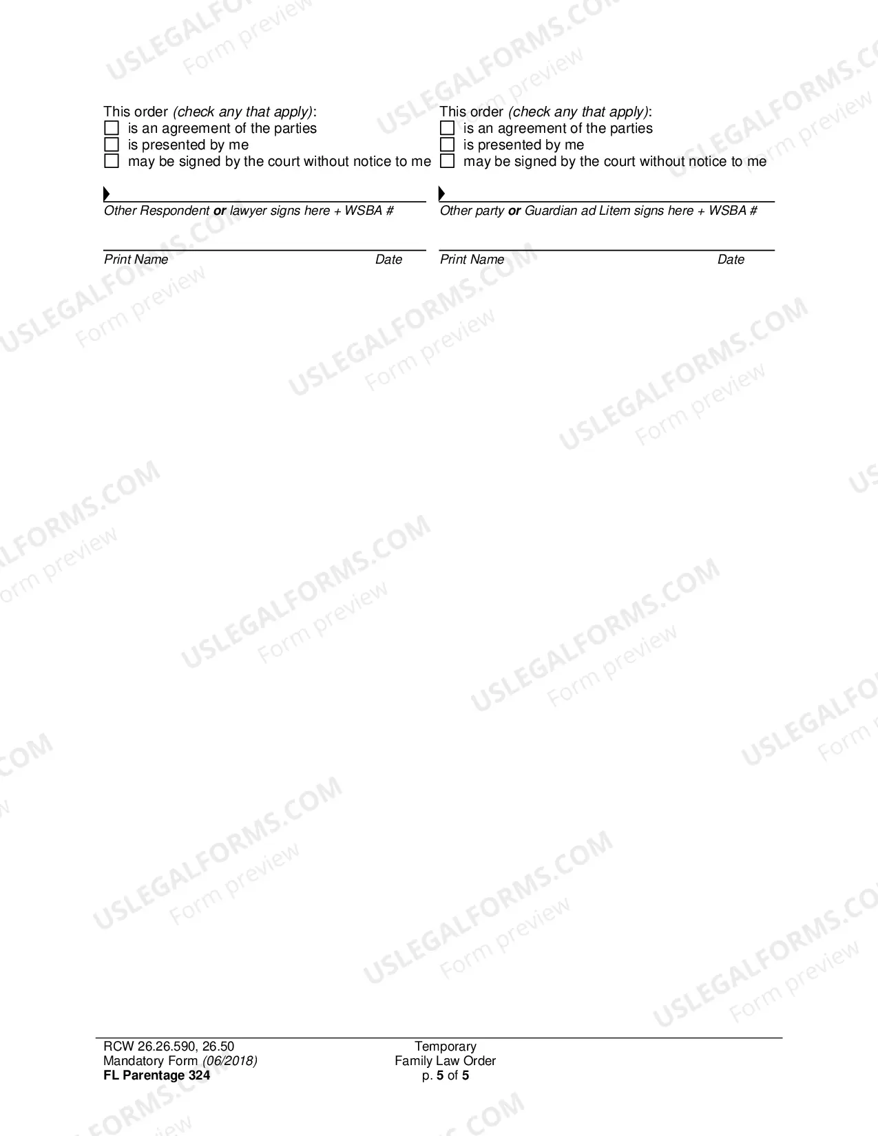 Preview Temporary Family Law Order