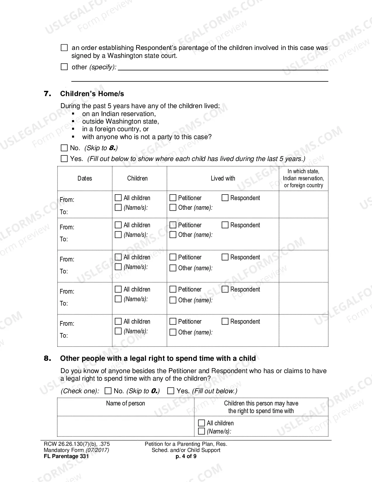 Preview Petition for a Parenting Plan, Residential Schedule and/or Child Support