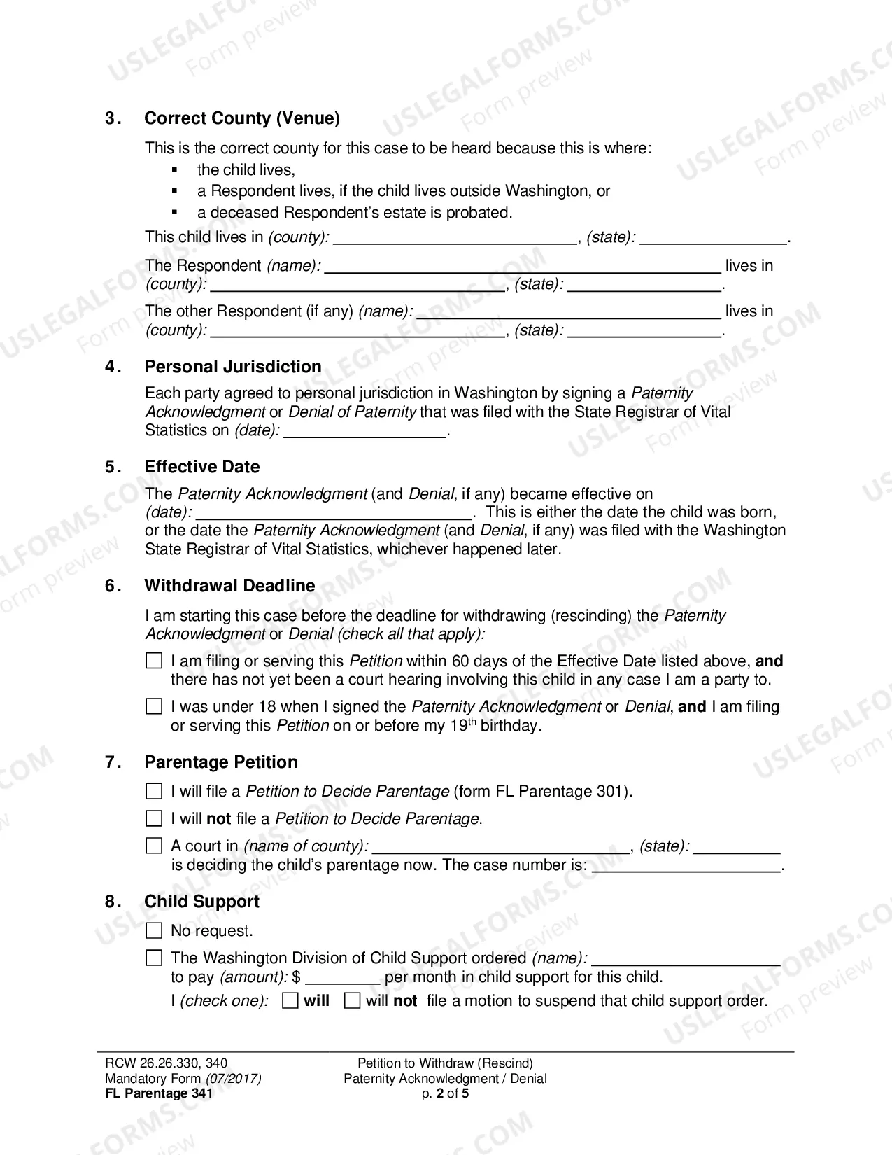 Preview Petition to Withdraw (Rescind) Paternity Acknowledgment / Denial of Paternity