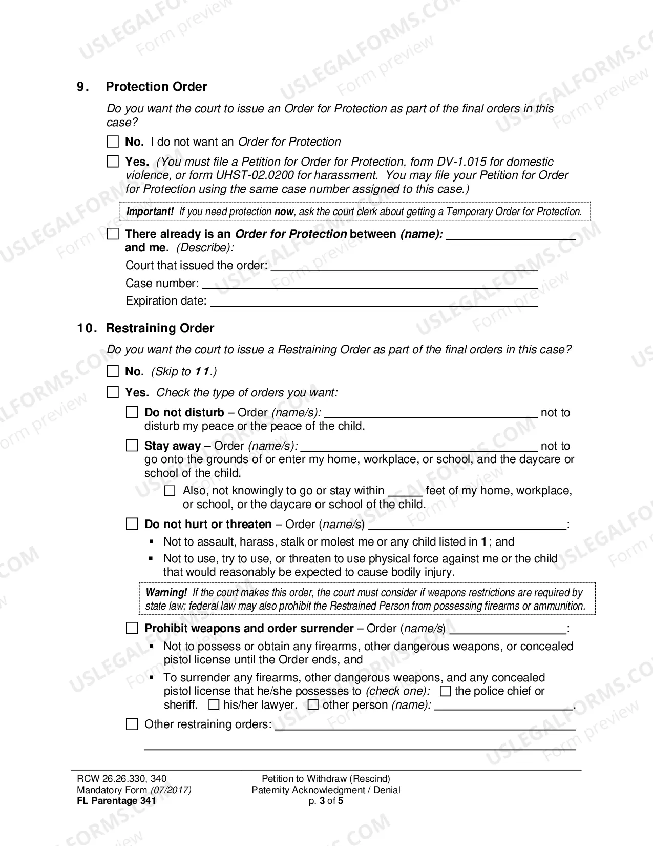Preview Petition to Withdraw (Rescind) Paternity Acknowledgment / Denial of Paternity