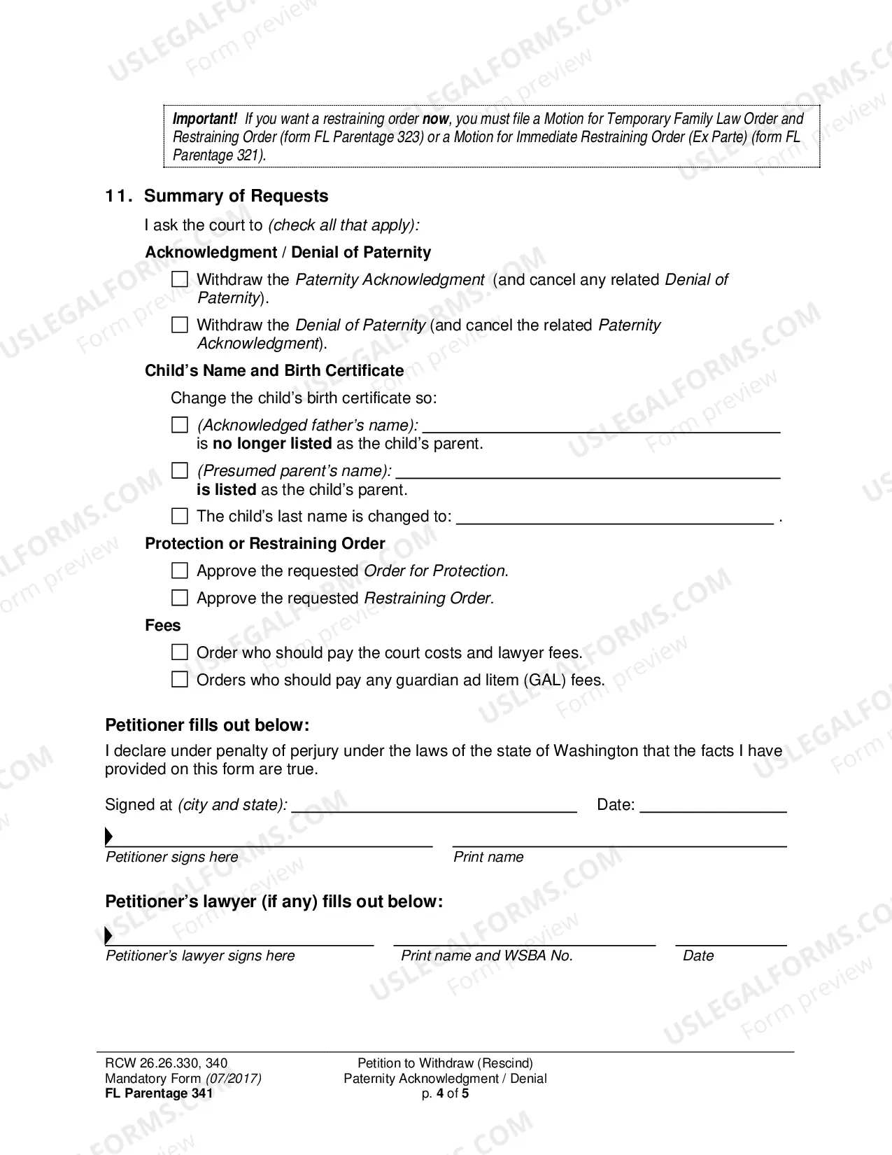 Preview Petition to Withdraw (Rescind) Paternity Acknowledgment / Denial of Paternity