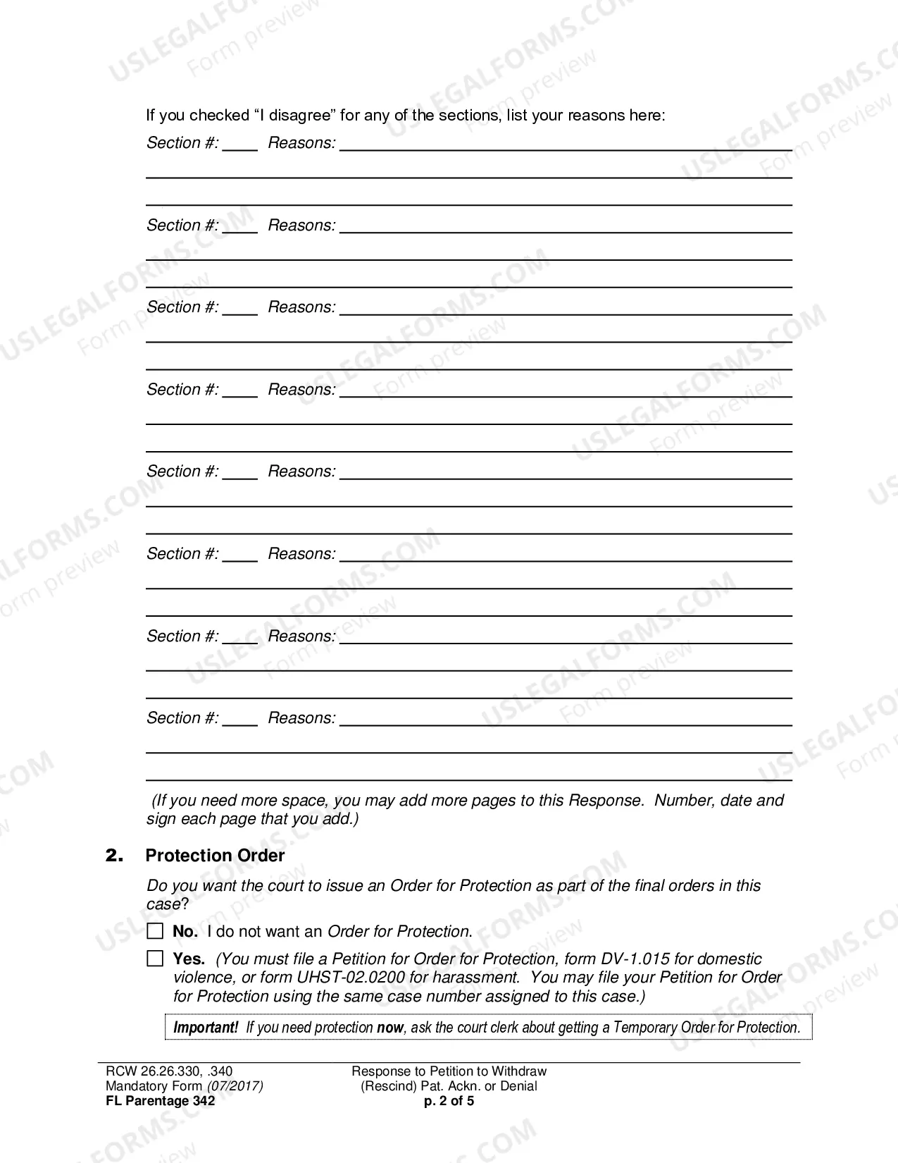 Preview Response to Petition to Withdraw (Rescind) Paternity Acknowledgment or Denial