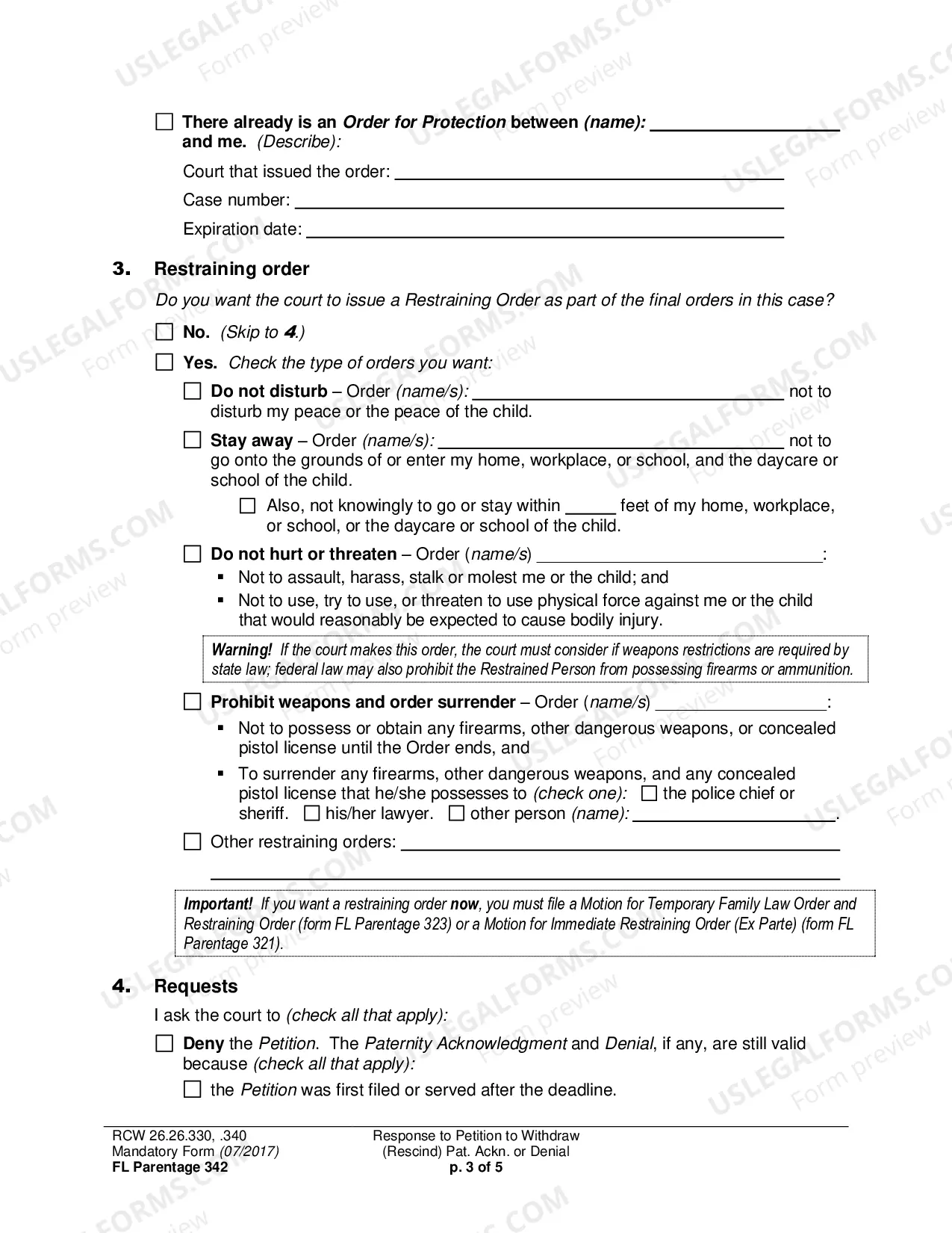 Preview Response to Petition to Withdraw (Rescind) Paternity Acknowledgment or Denial